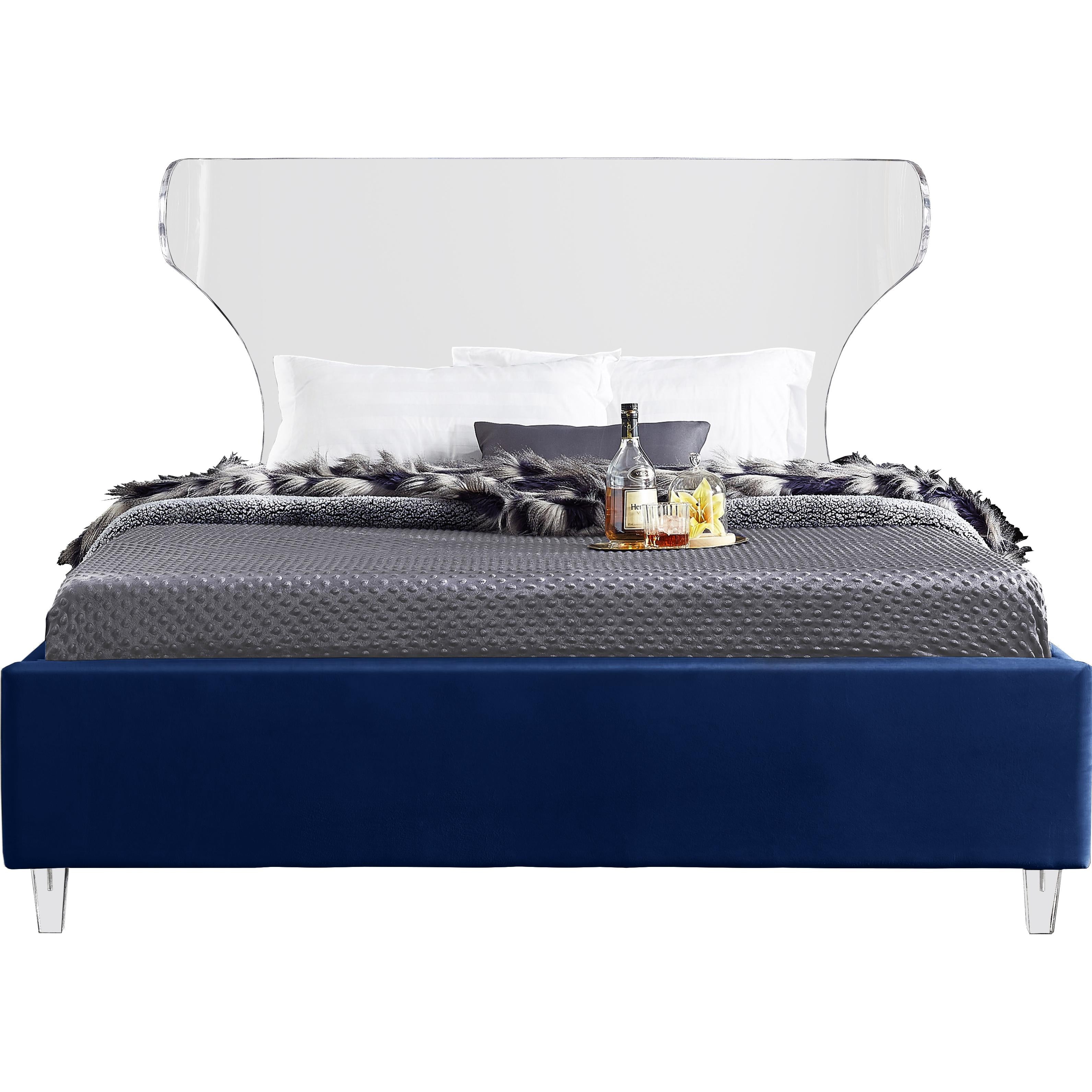Meridian Ghost Navy Velvet Full Bed