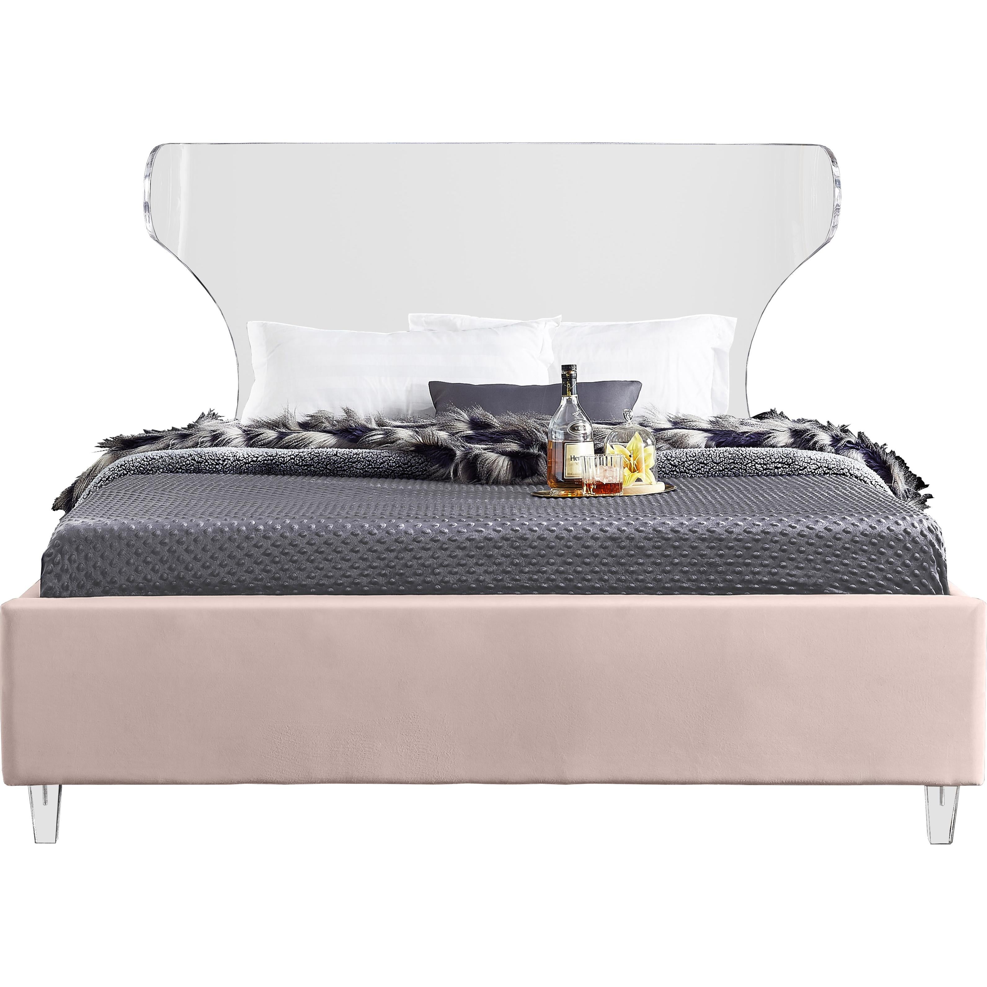 Meridian Ghost Pink Velvet Full Bed