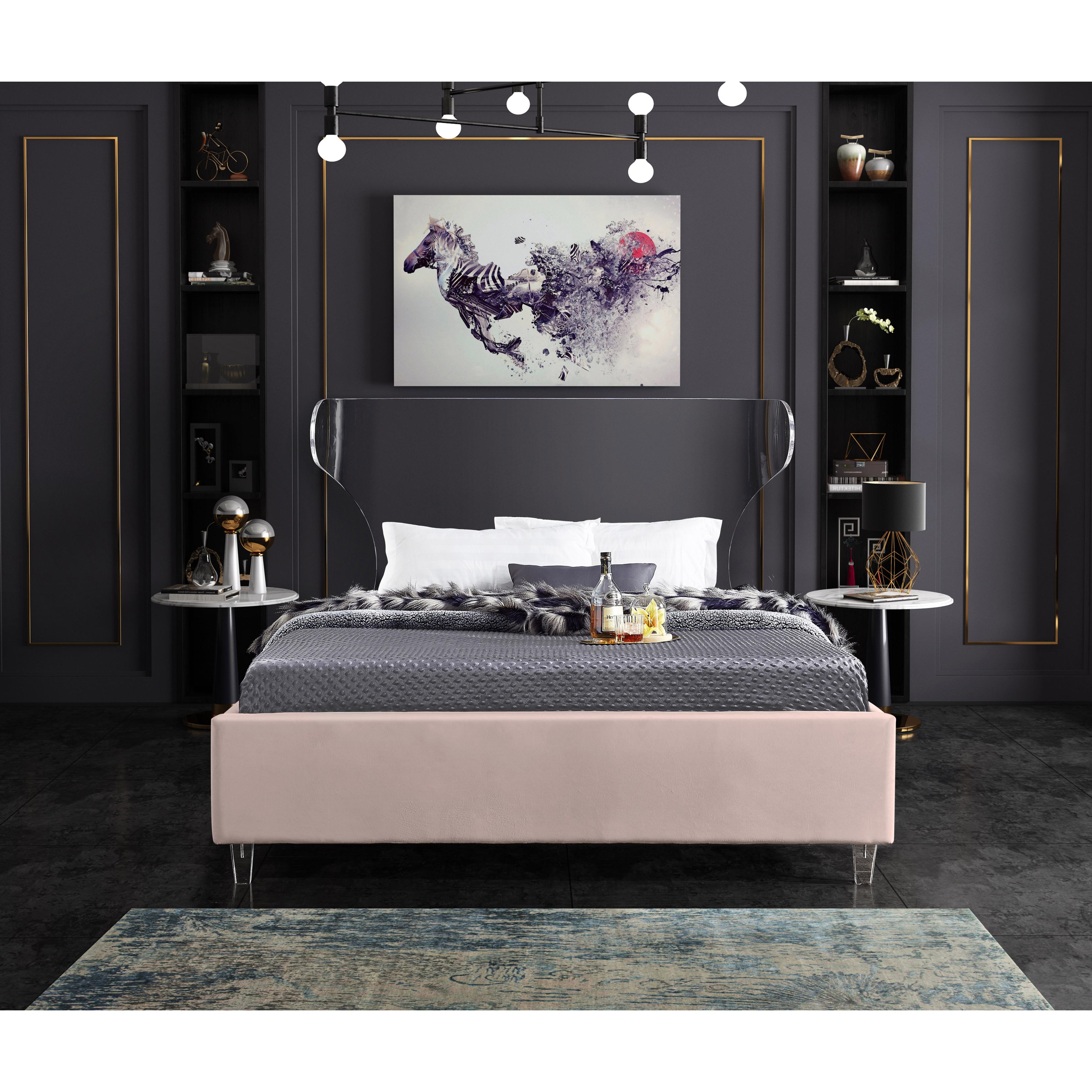 Meridian Ghost Pink Velvet Full Bed