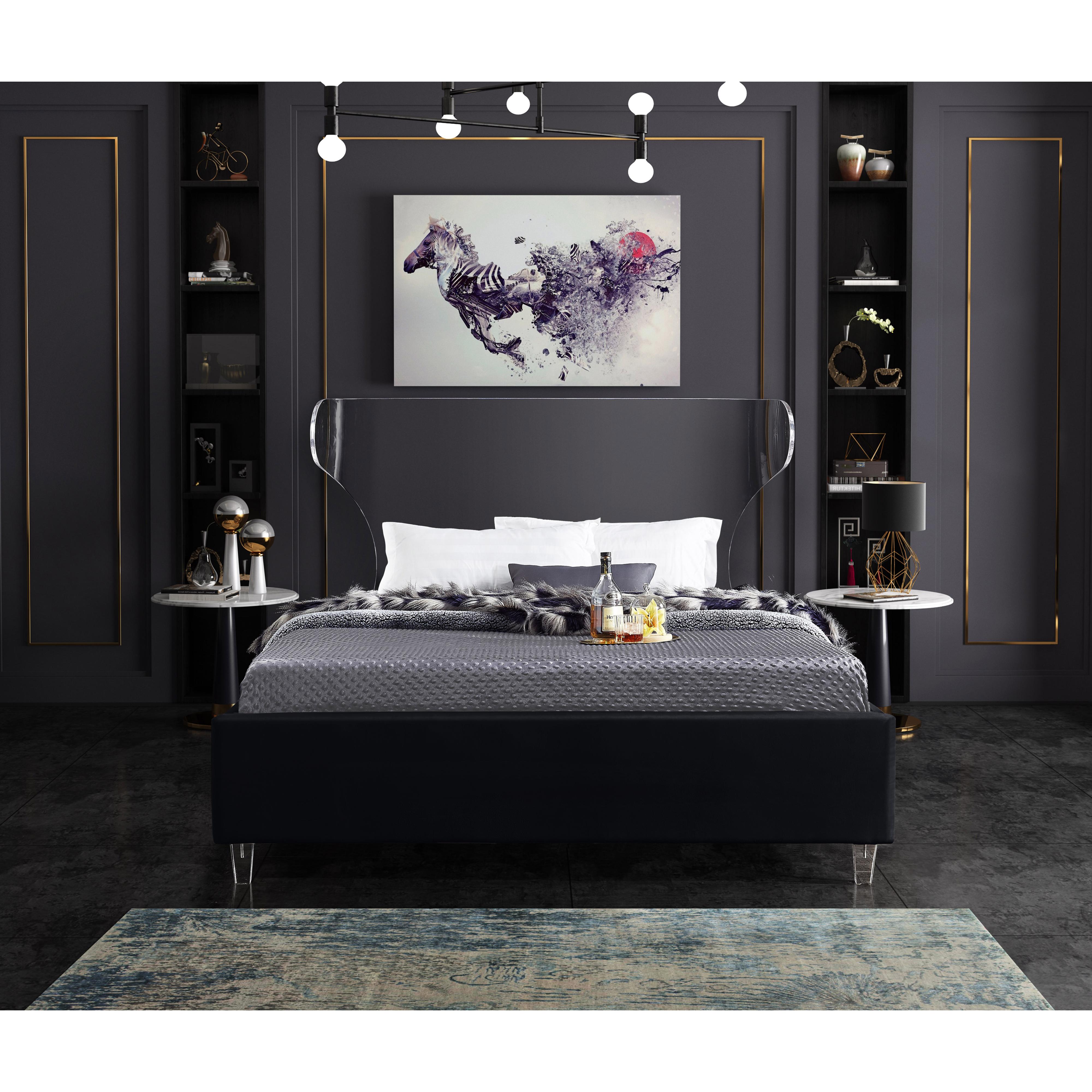 Meridian Ghost Black Velvet King Bed