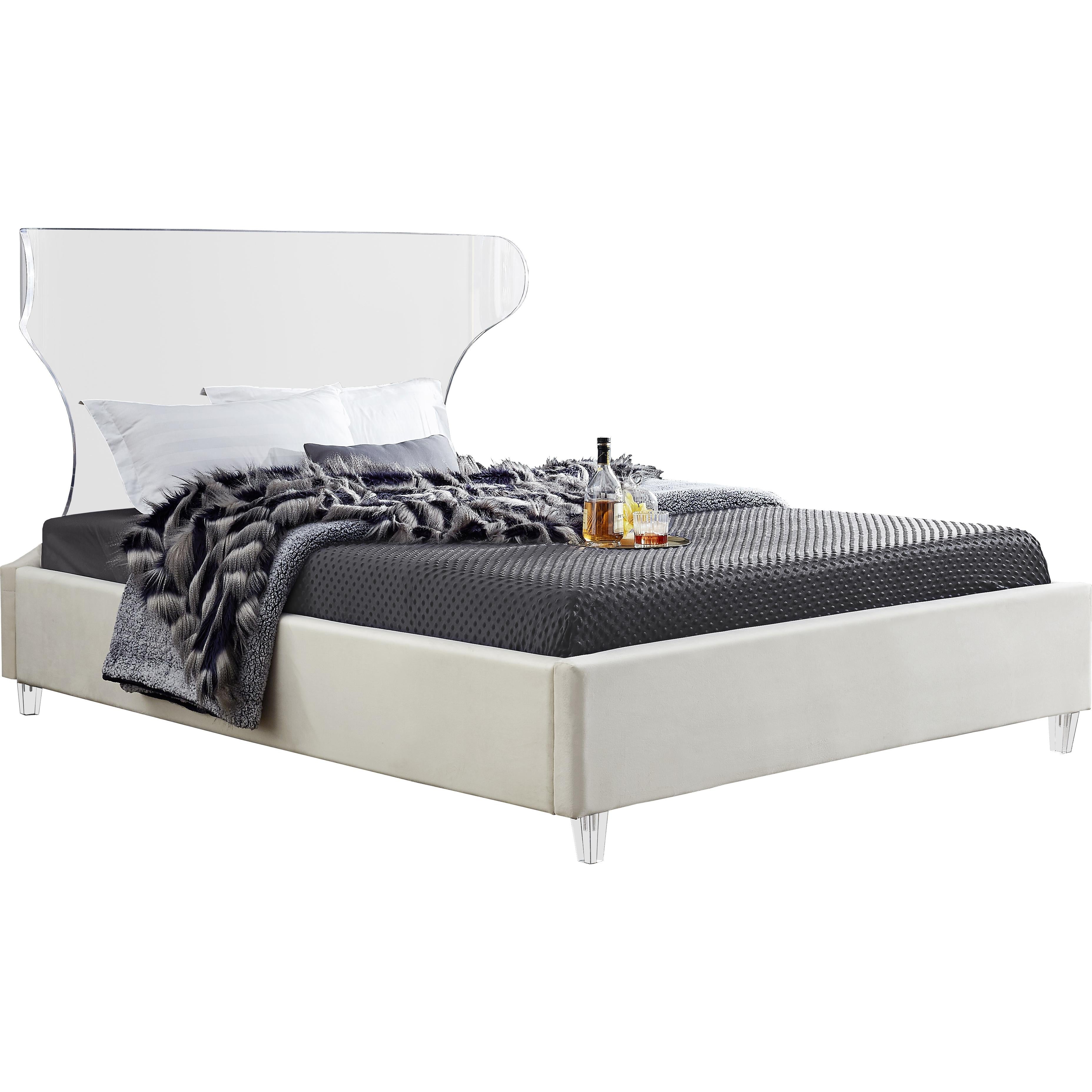 Meridian Ghost Cream Velvet King Bed