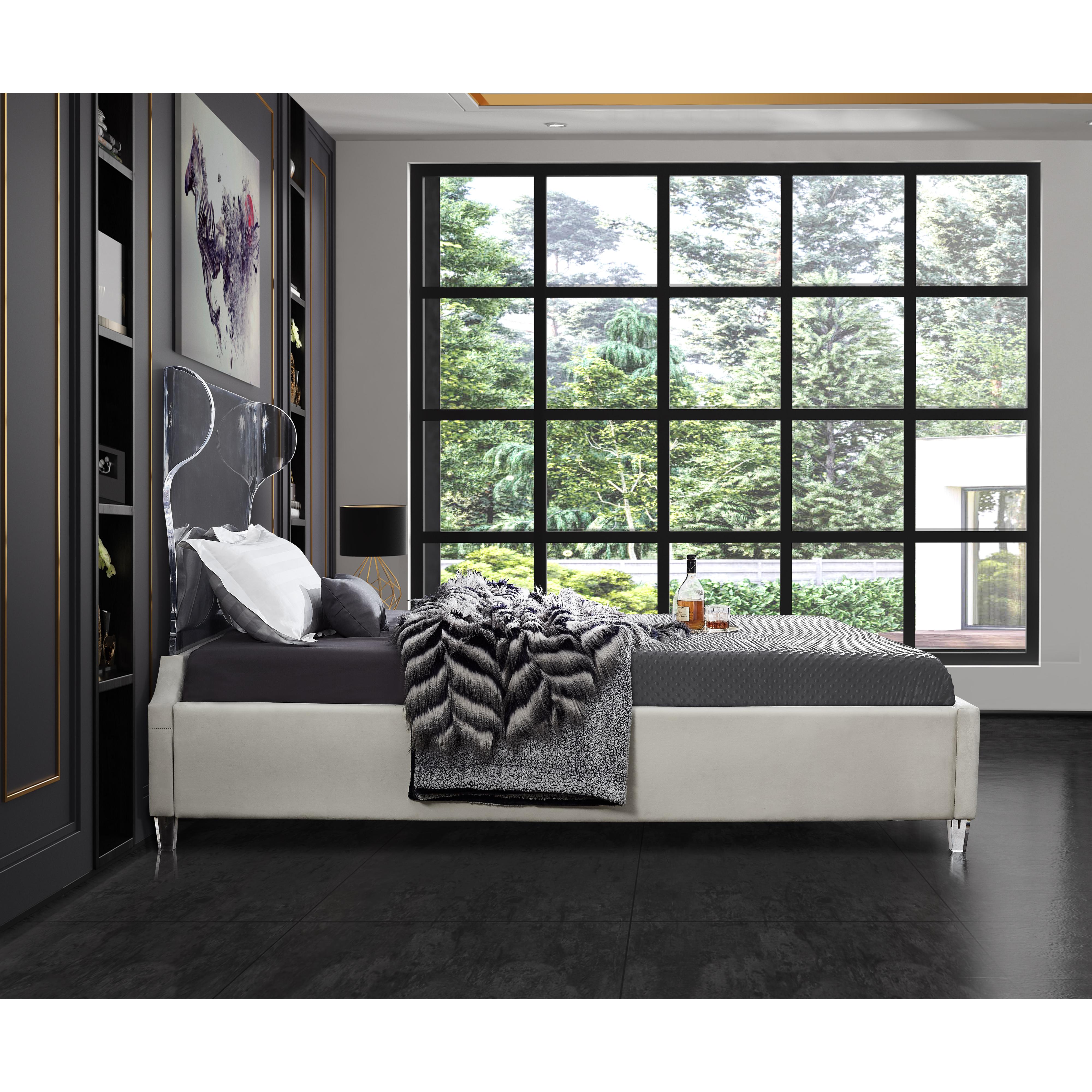 Meridian Ghost Cream Velvet King Bed