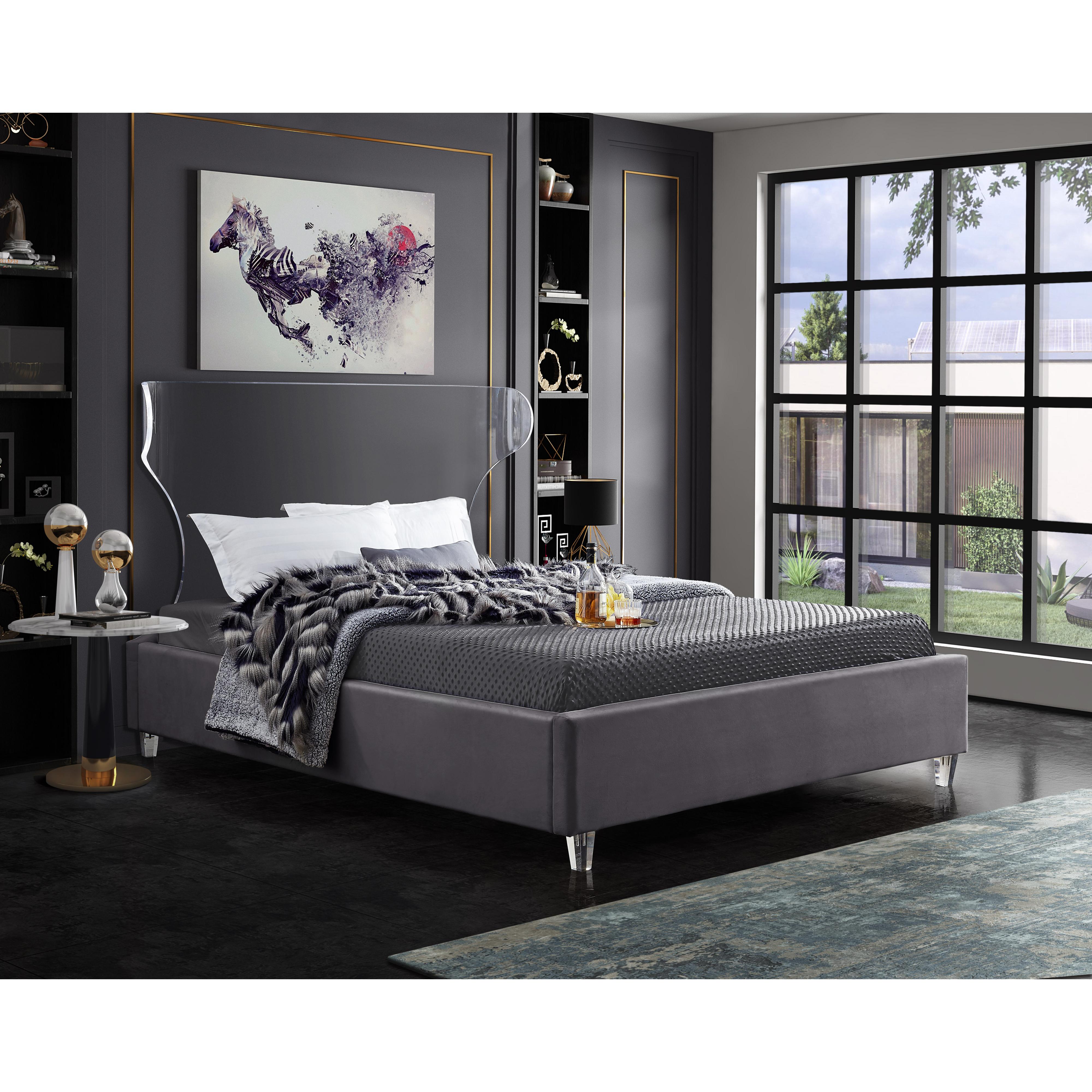 Meridian Ghost Grey Velvet King Bed