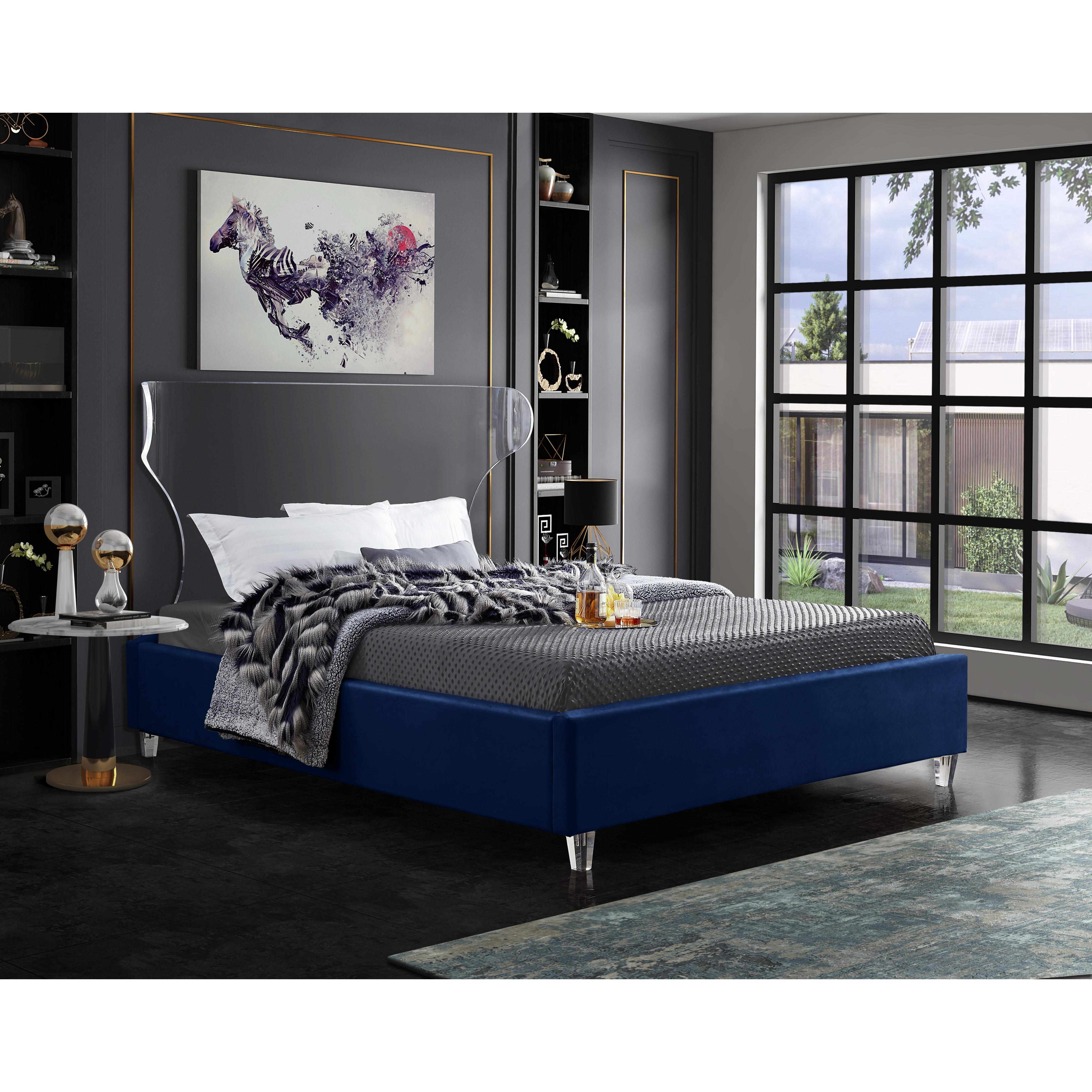 Meridian Ghost Navy Velvet King Bed