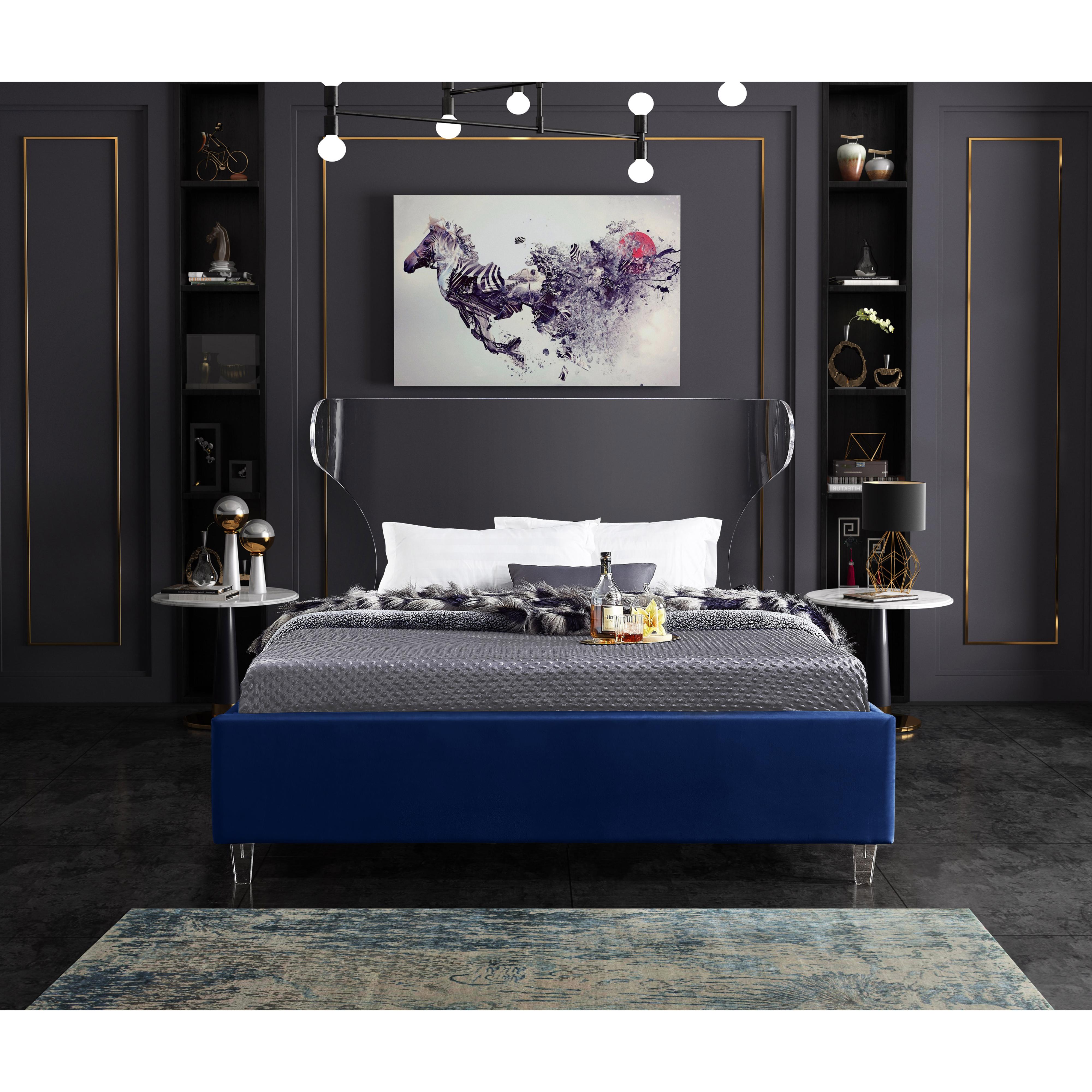 Meridian Ghost Navy Velvet King Bed