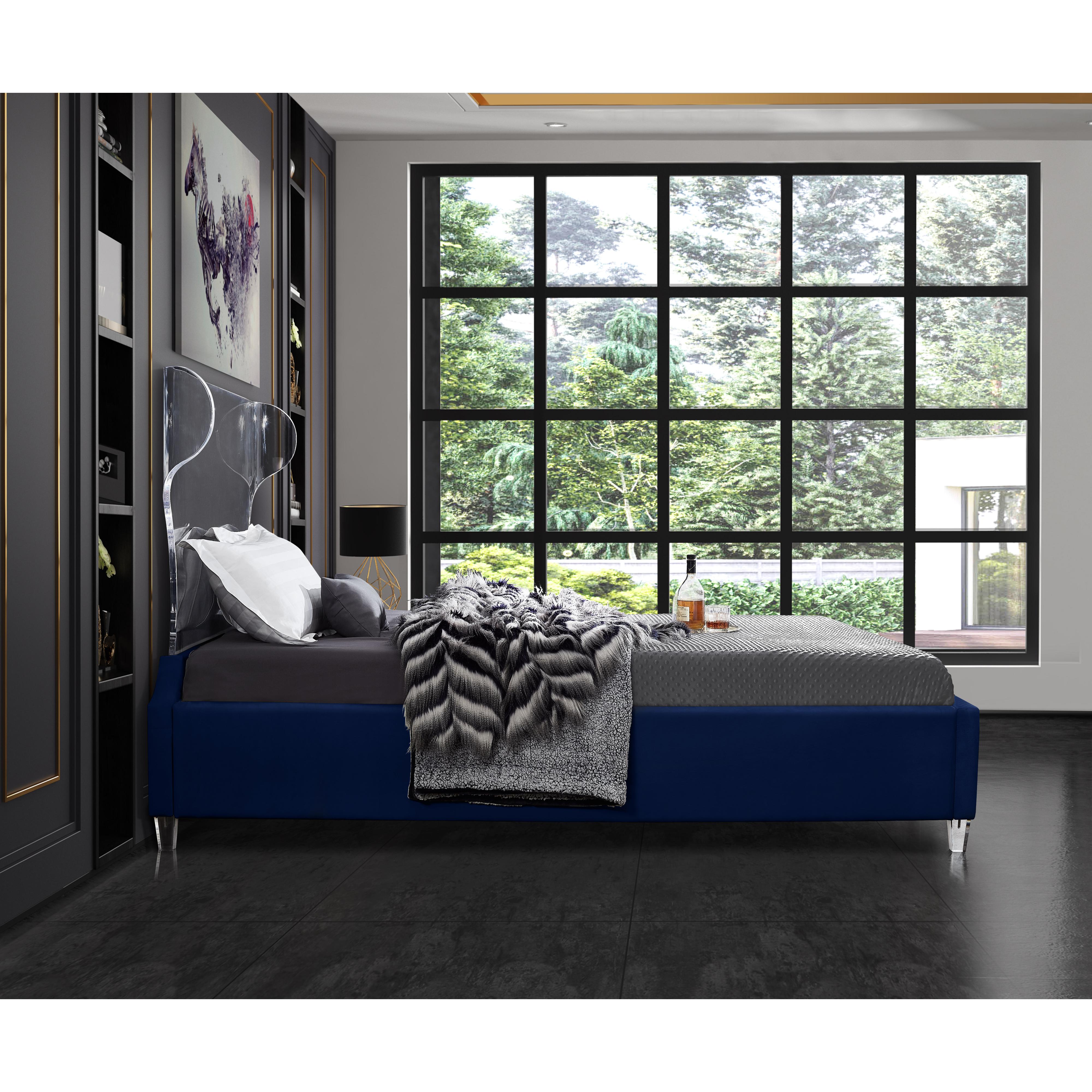 Meridian Ghost Navy Velvet King Bed