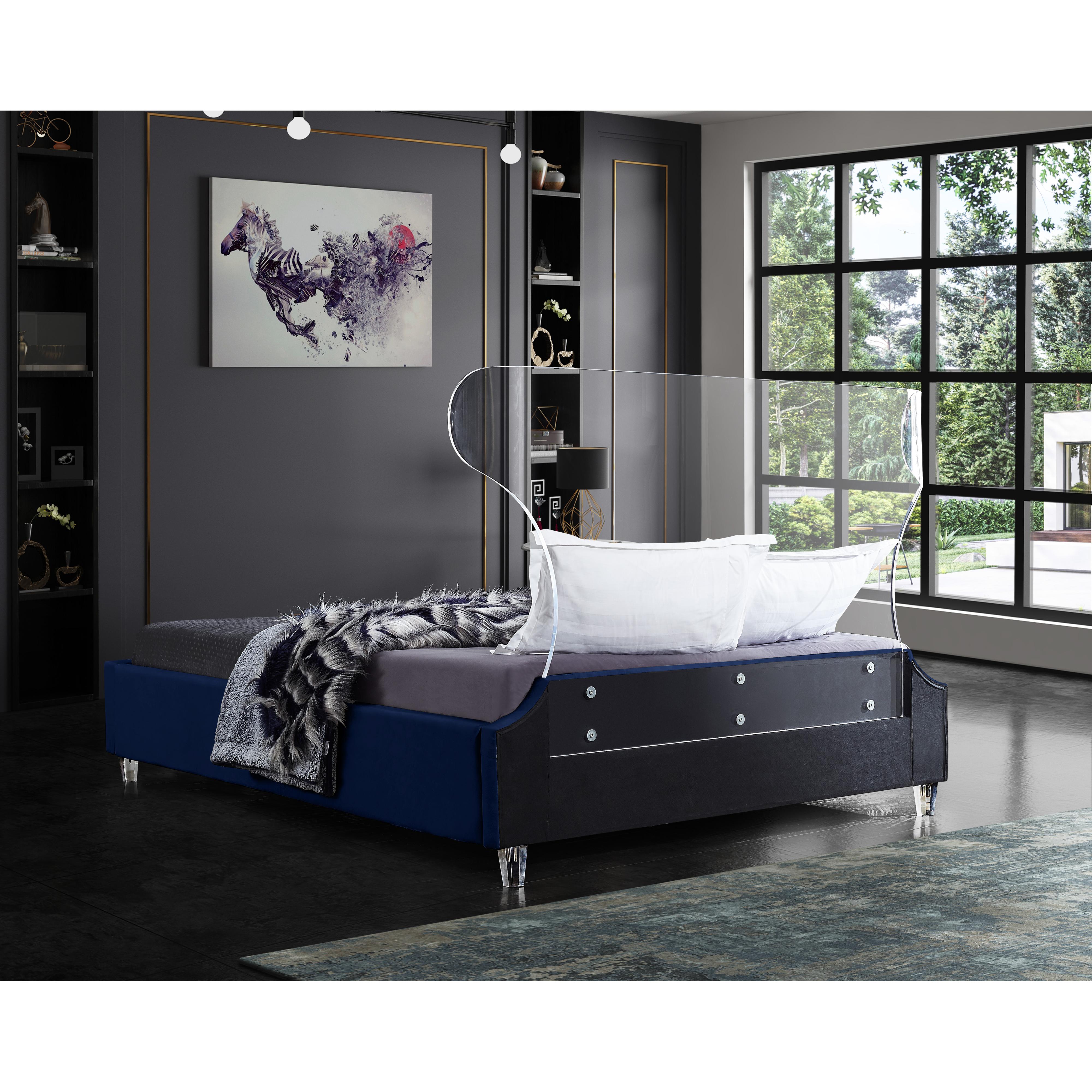 Meridian Ghost Navy Velvet King Bed