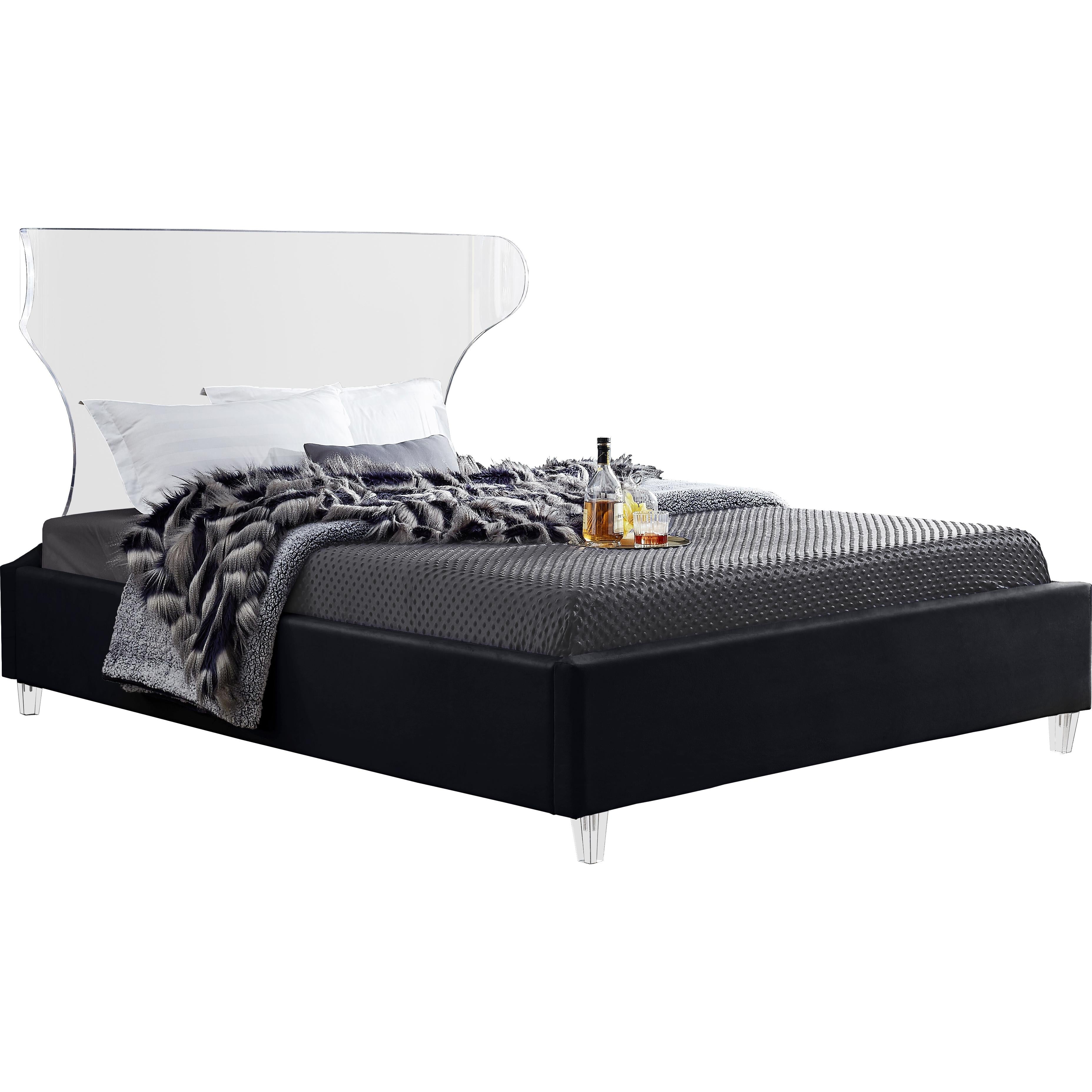 Meridian Ghost Black Velvet Queen Bed