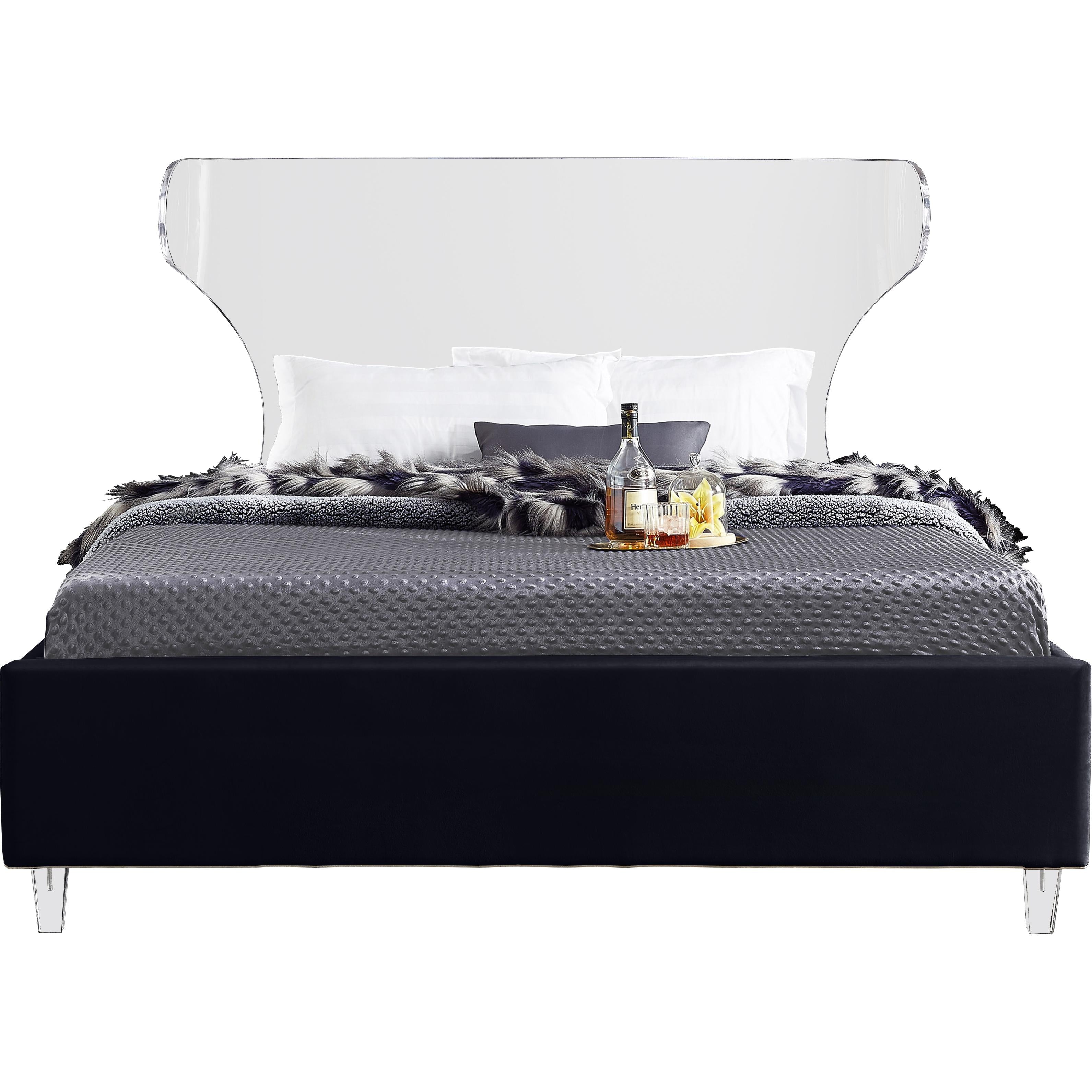 Meridian Ghost Black Velvet Queen Bed