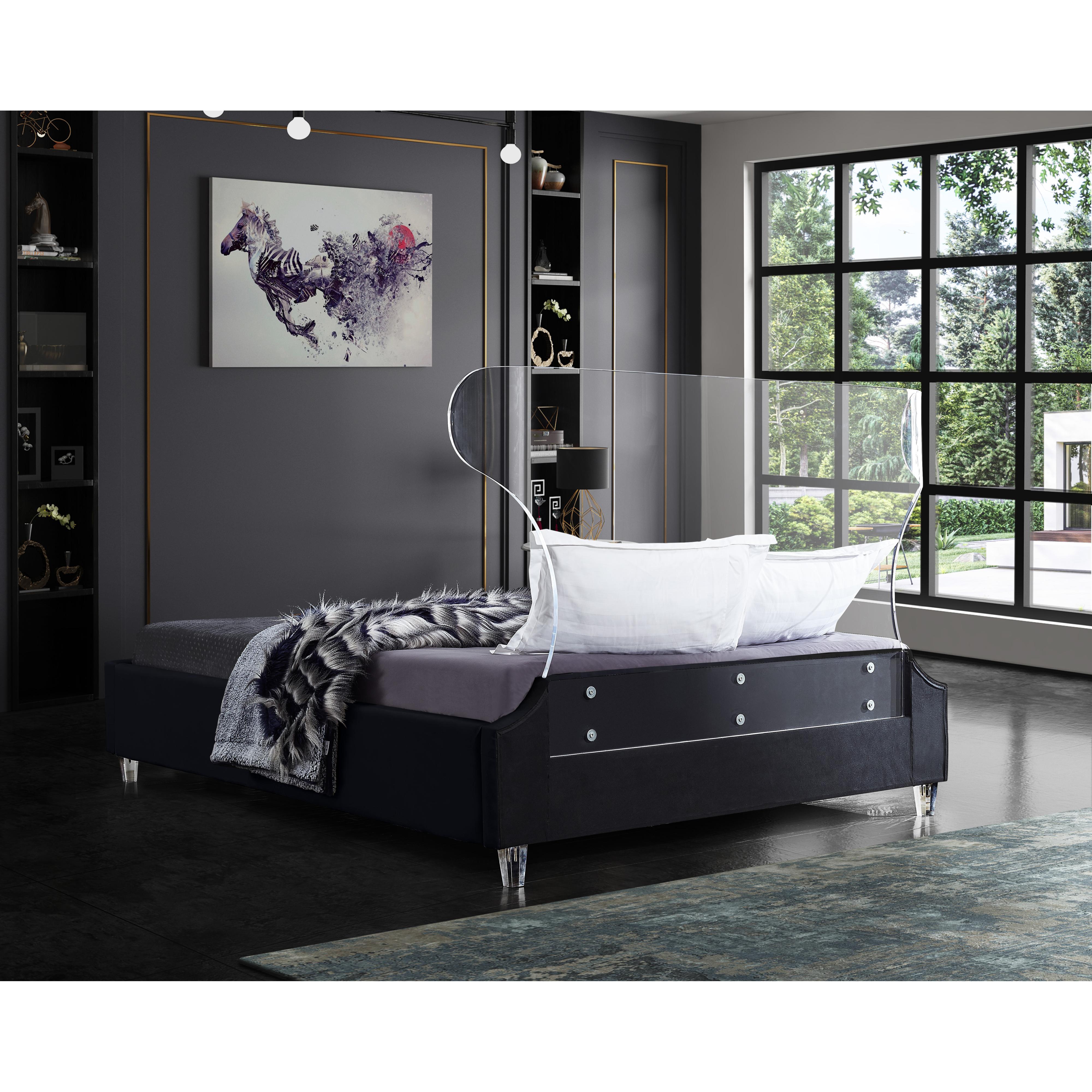 Meridian Ghost Black Velvet Queen Bed