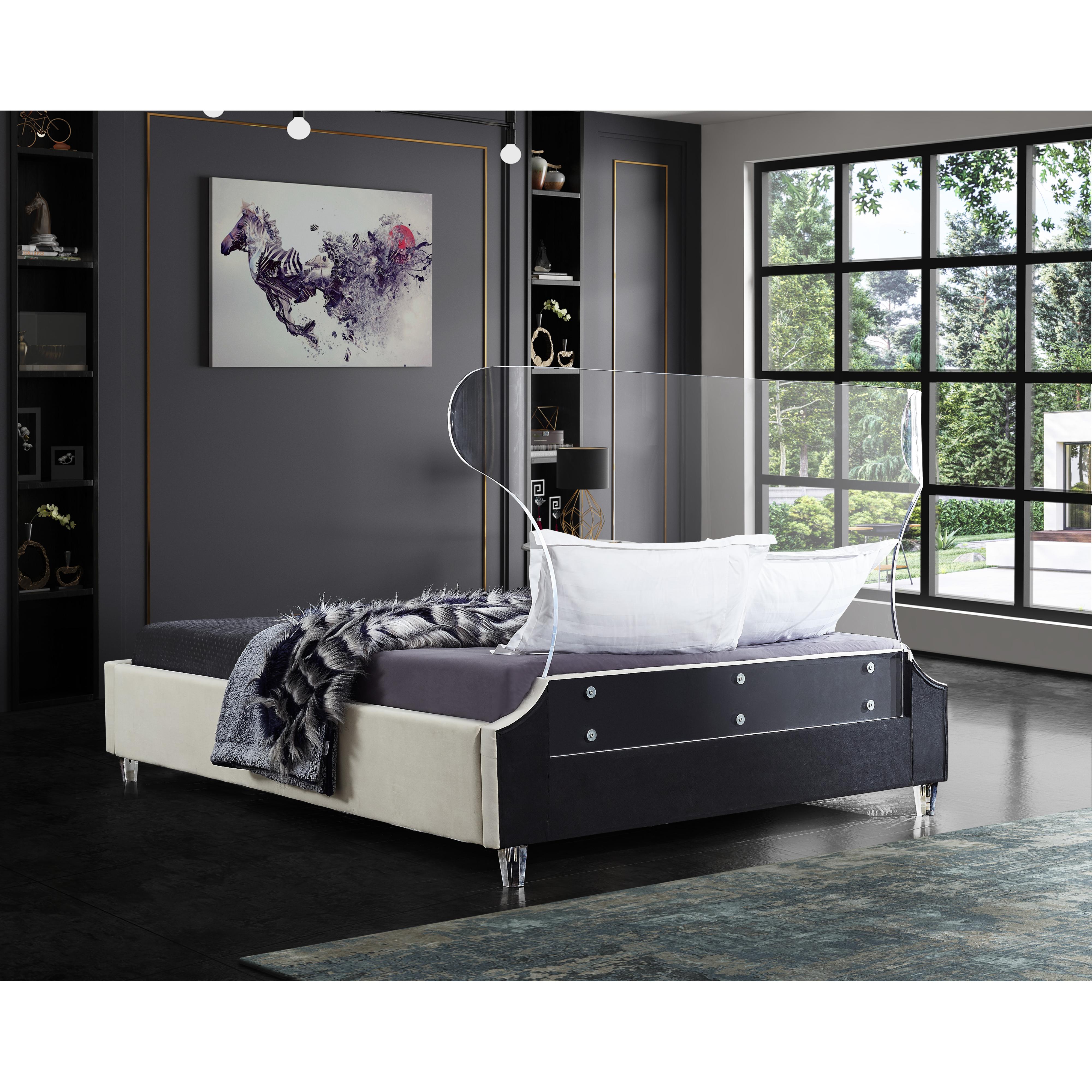 Meridian Ghost Cream Velvet Queen Bed