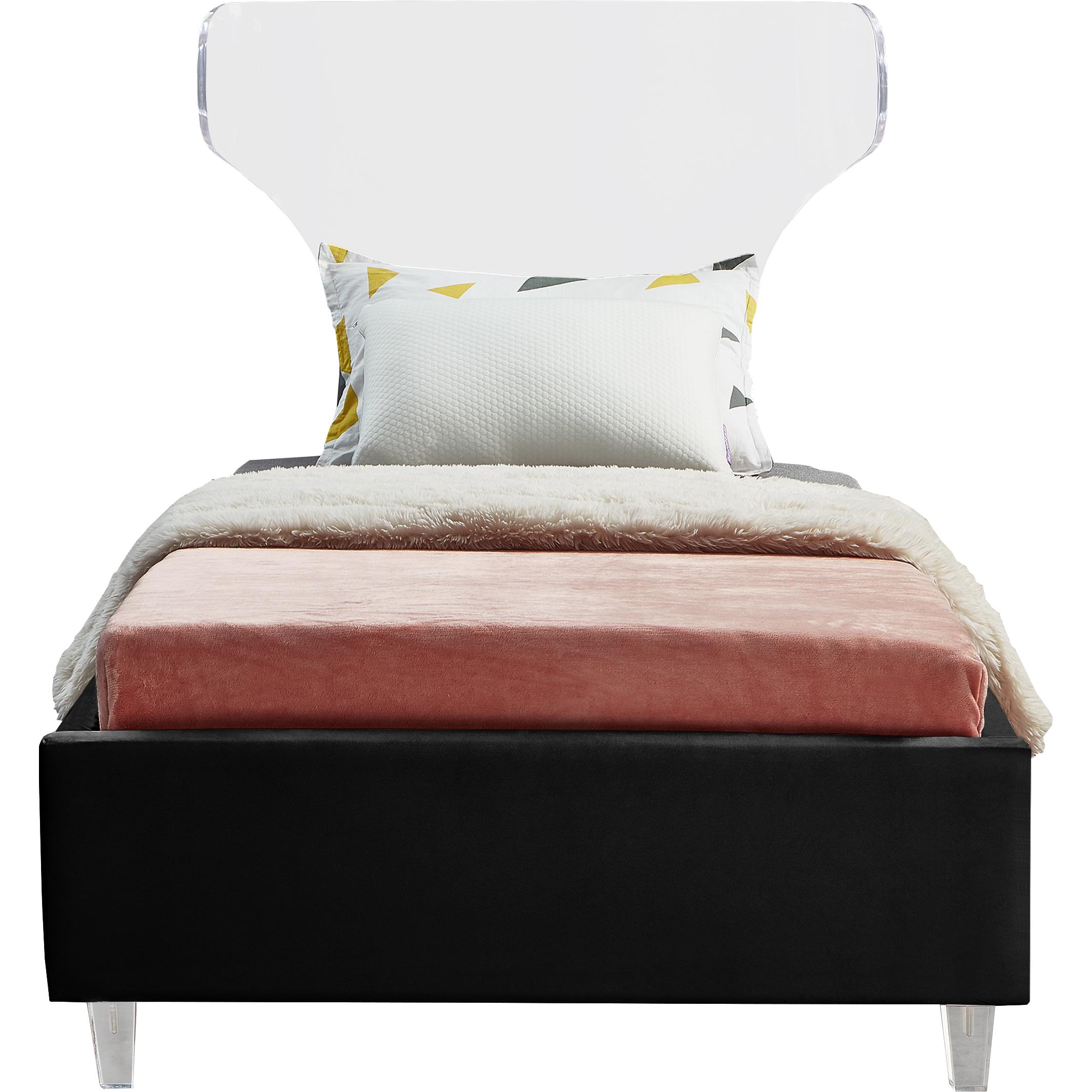 Meridian Ghost Black Velvet Twin Bed