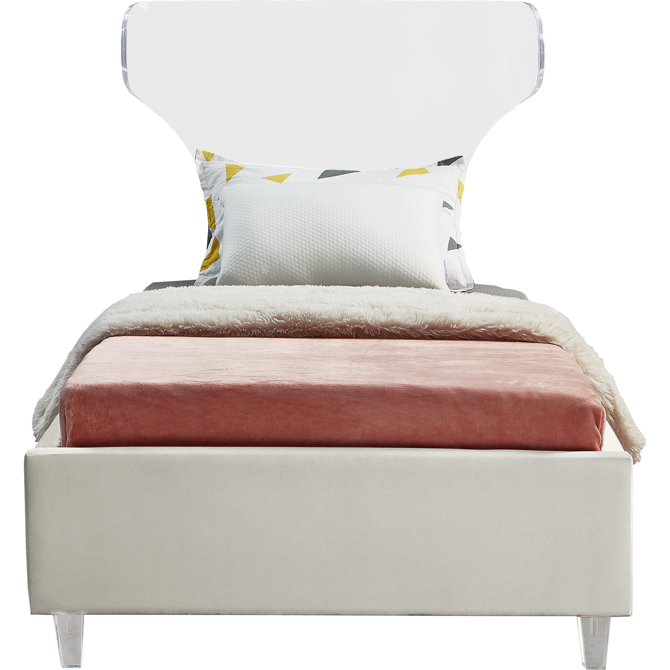 Meridian Ghost Cream Velvet Twin Bed