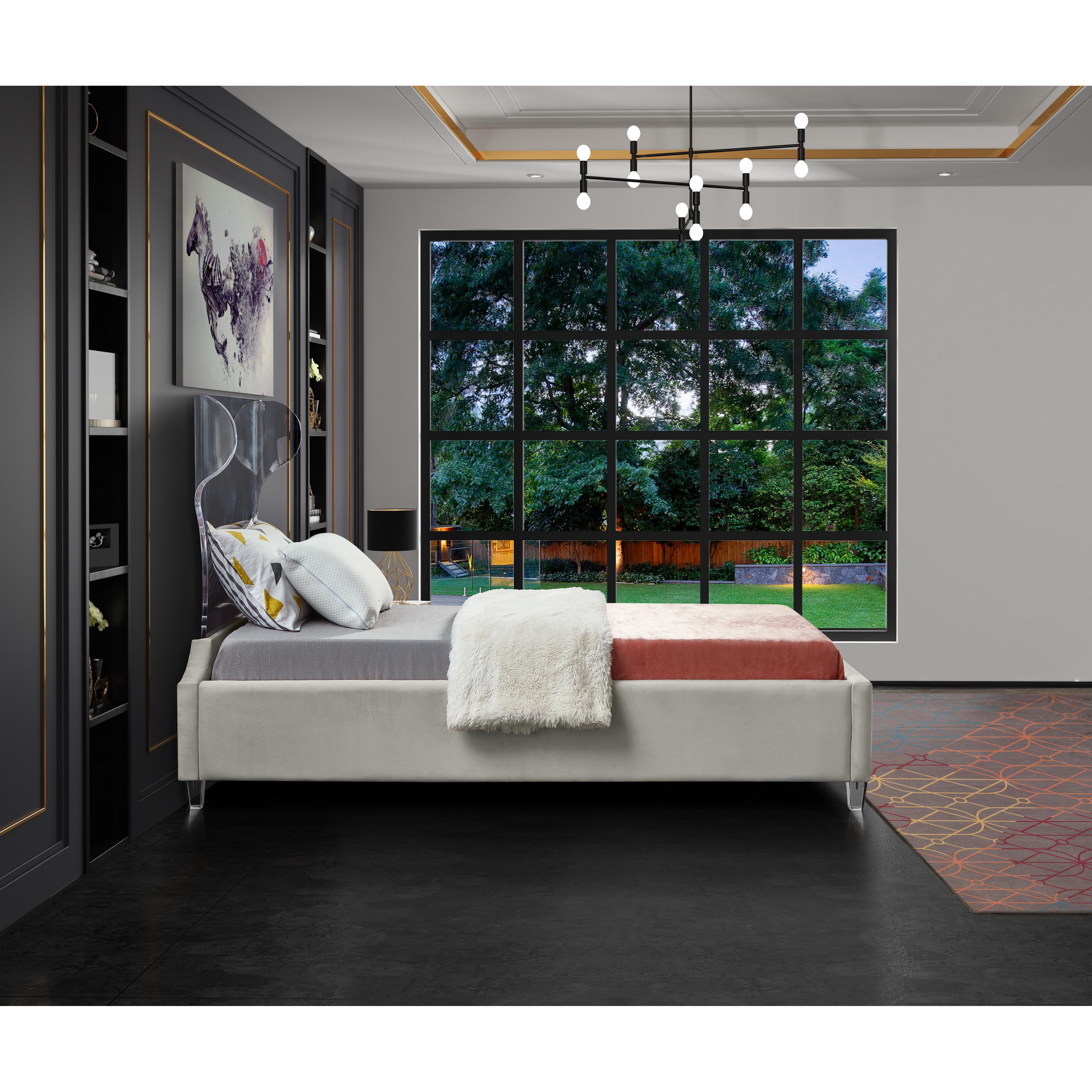 Meridian Ghost Cream Velvet Twin Bed