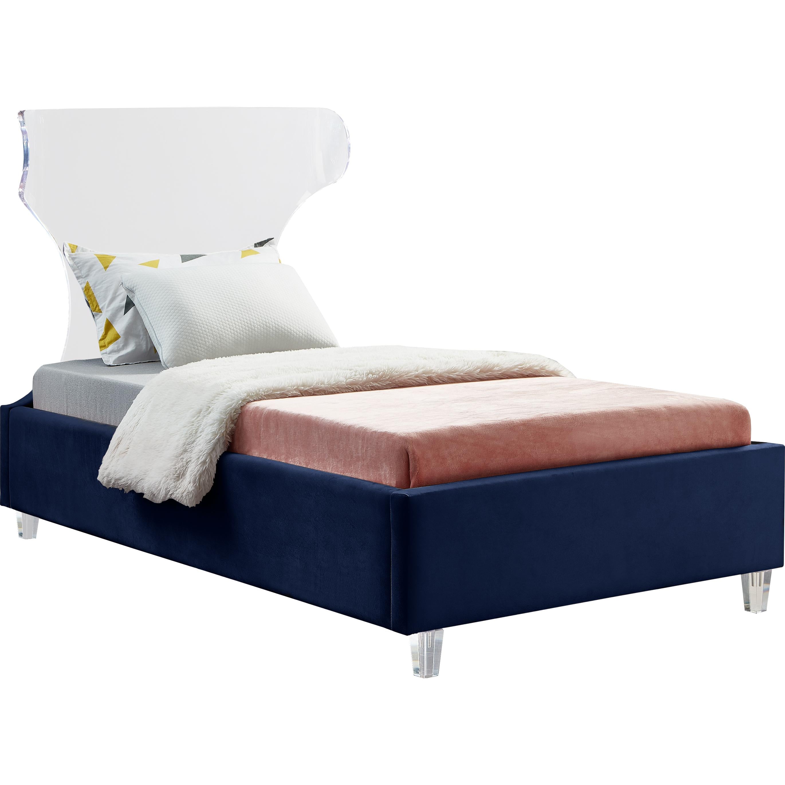 Meridian Ghost Navy Velvet Twin Bed