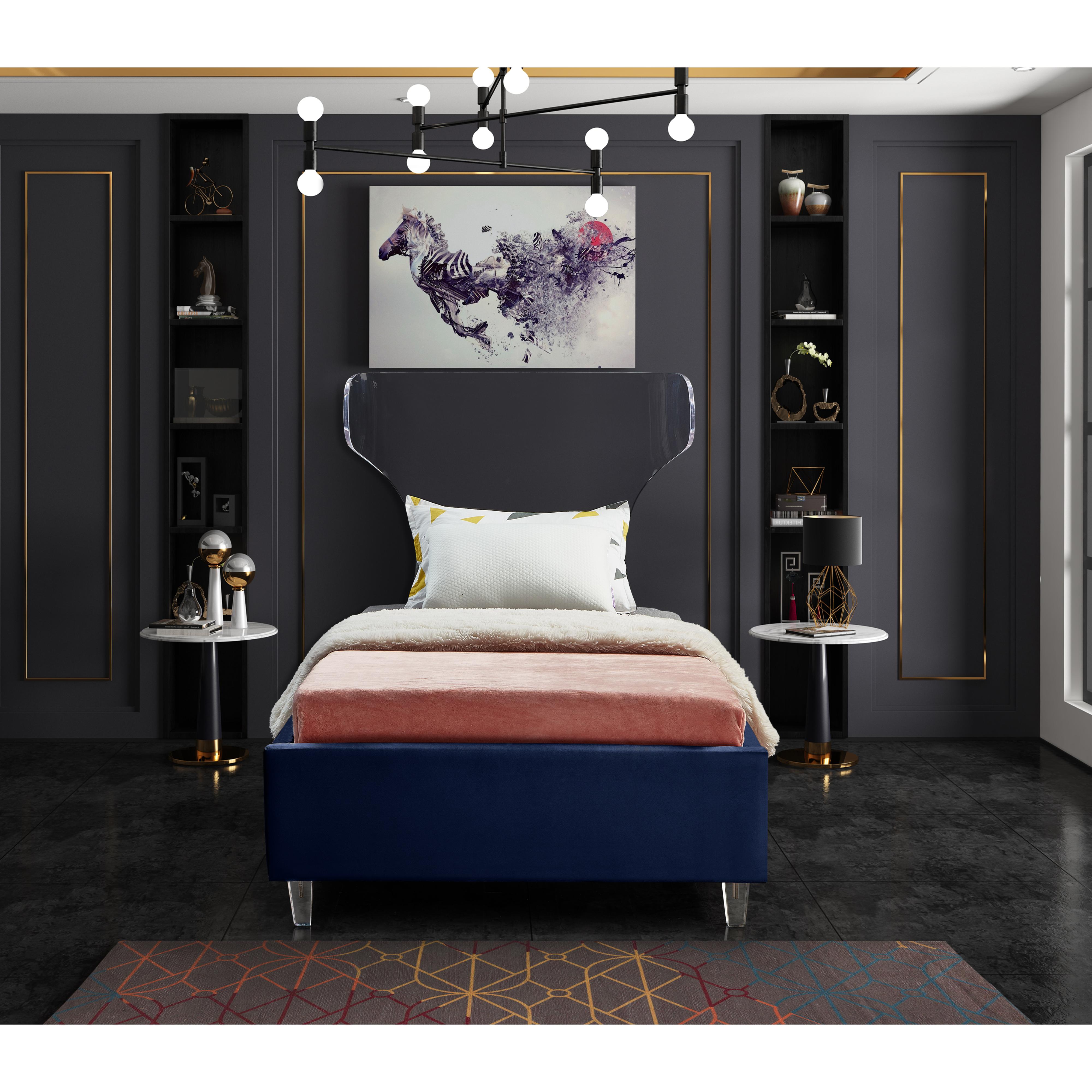 Meridian Ghost Navy Velvet Twin Bed