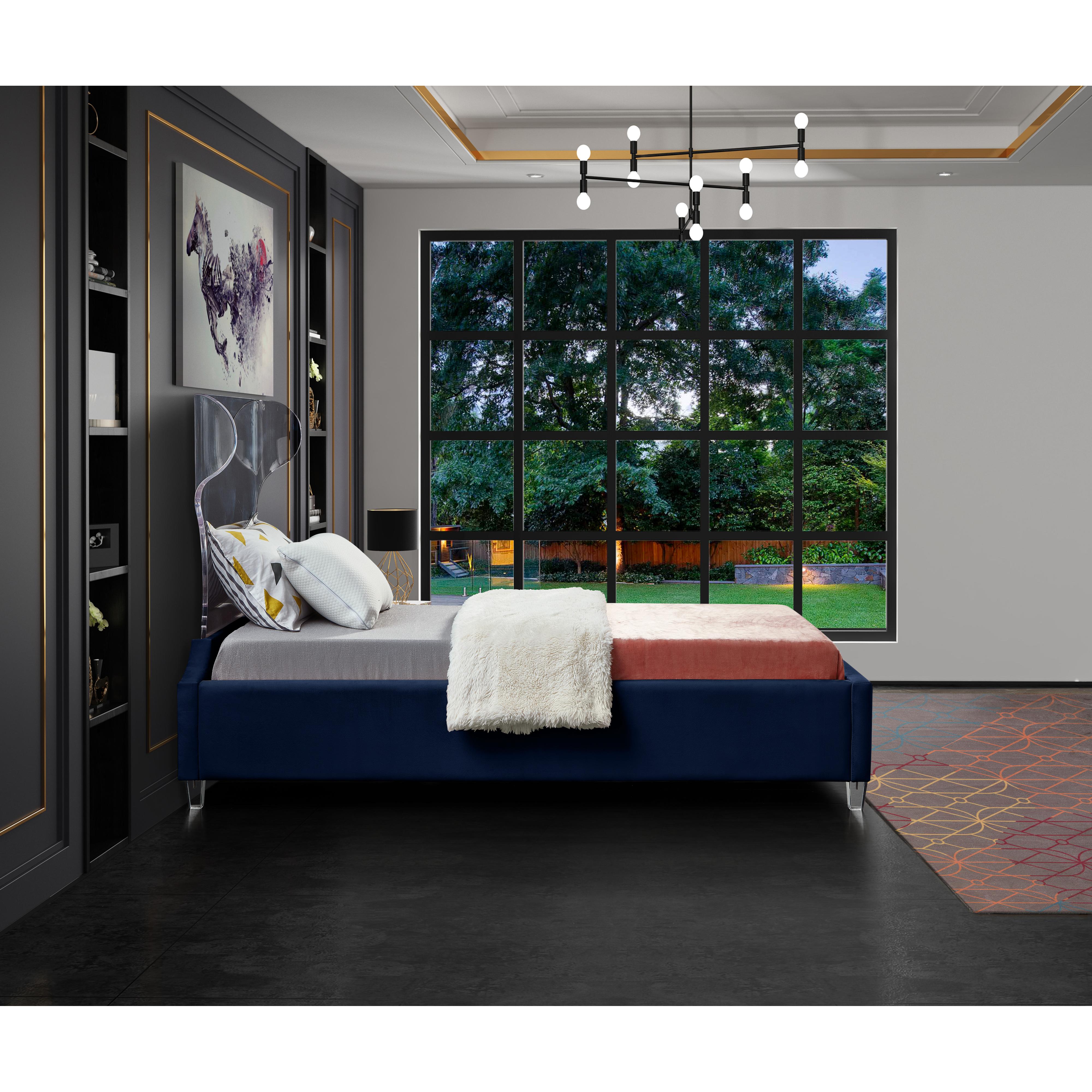 Meridian Ghost Navy Velvet Twin Bed