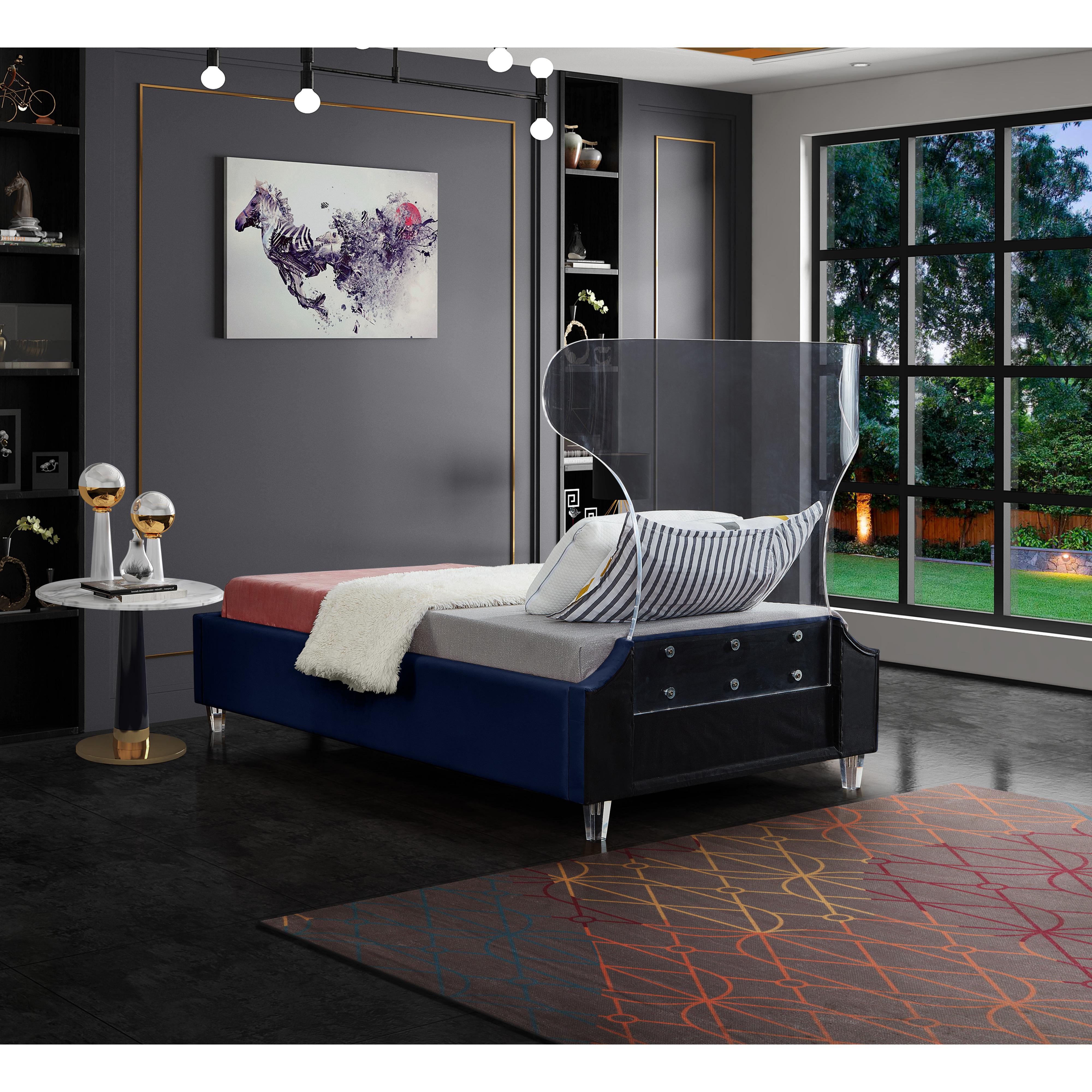 Meridian Ghost Navy Velvet Twin Bed