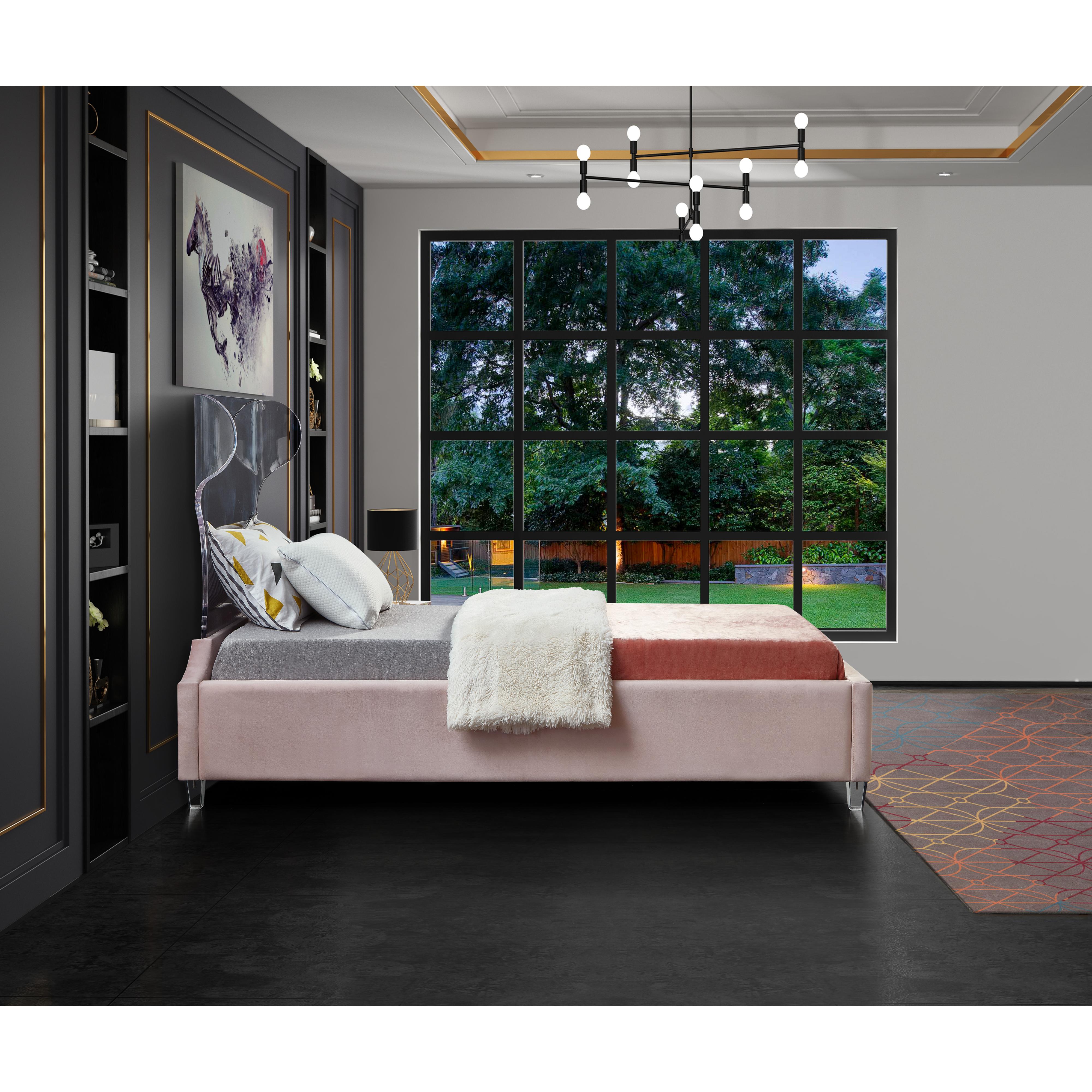 Meridian Ghost Pink Velvet Twin Bed