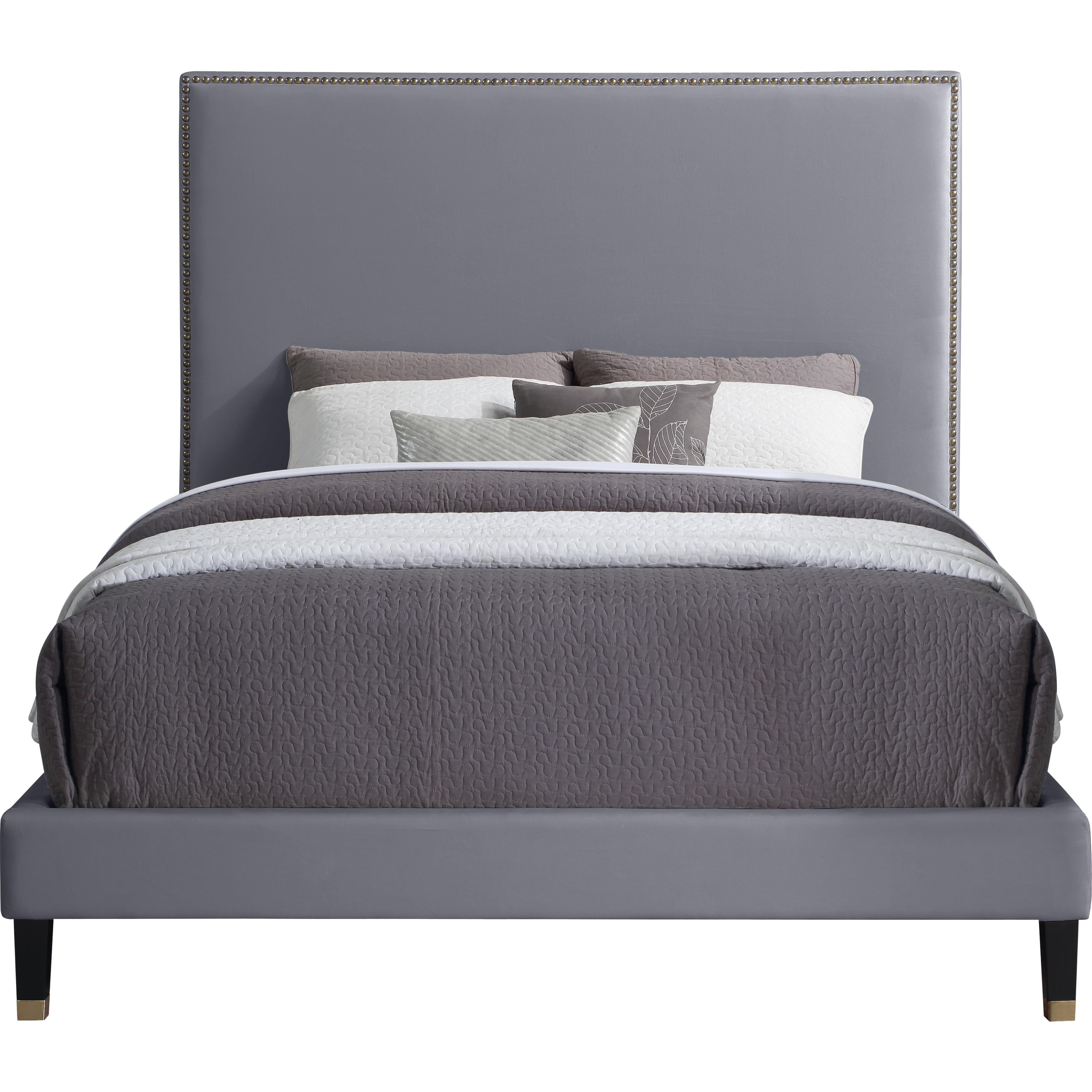 Meridian Harlie Grey Velvet Full Bed
