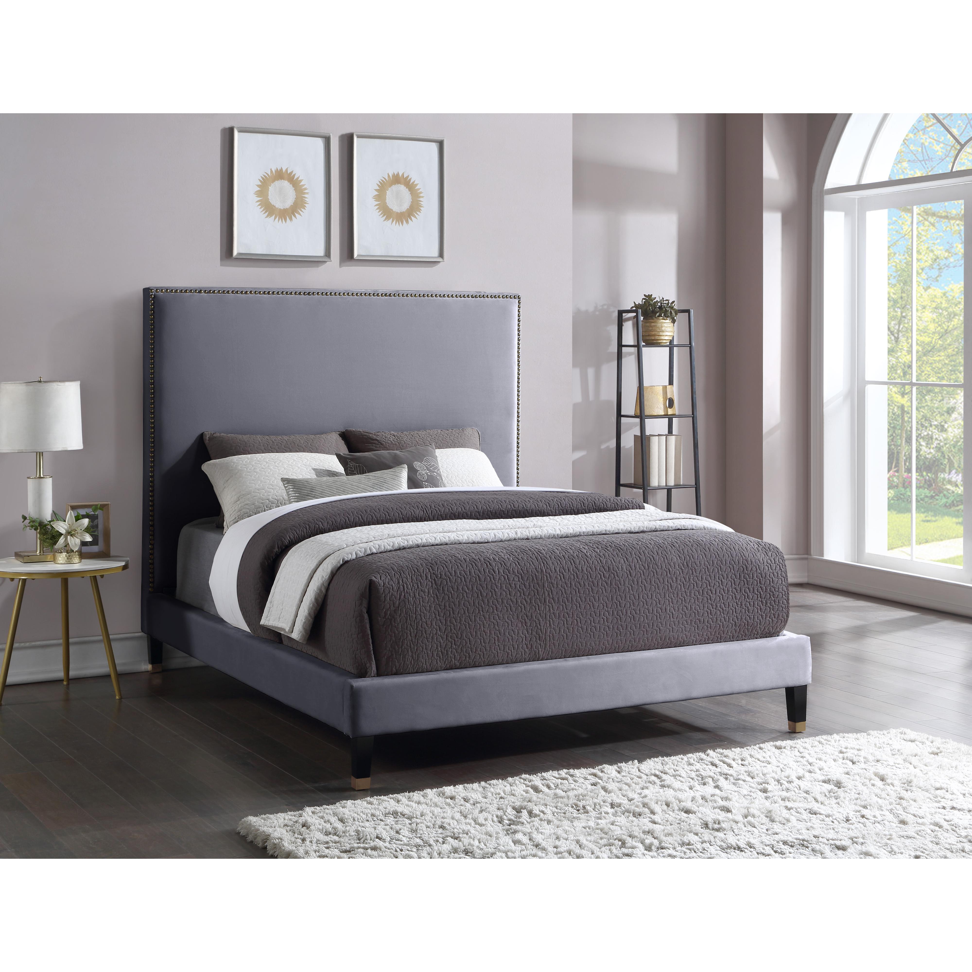 Meridian Harlie Grey Velvet King Bed