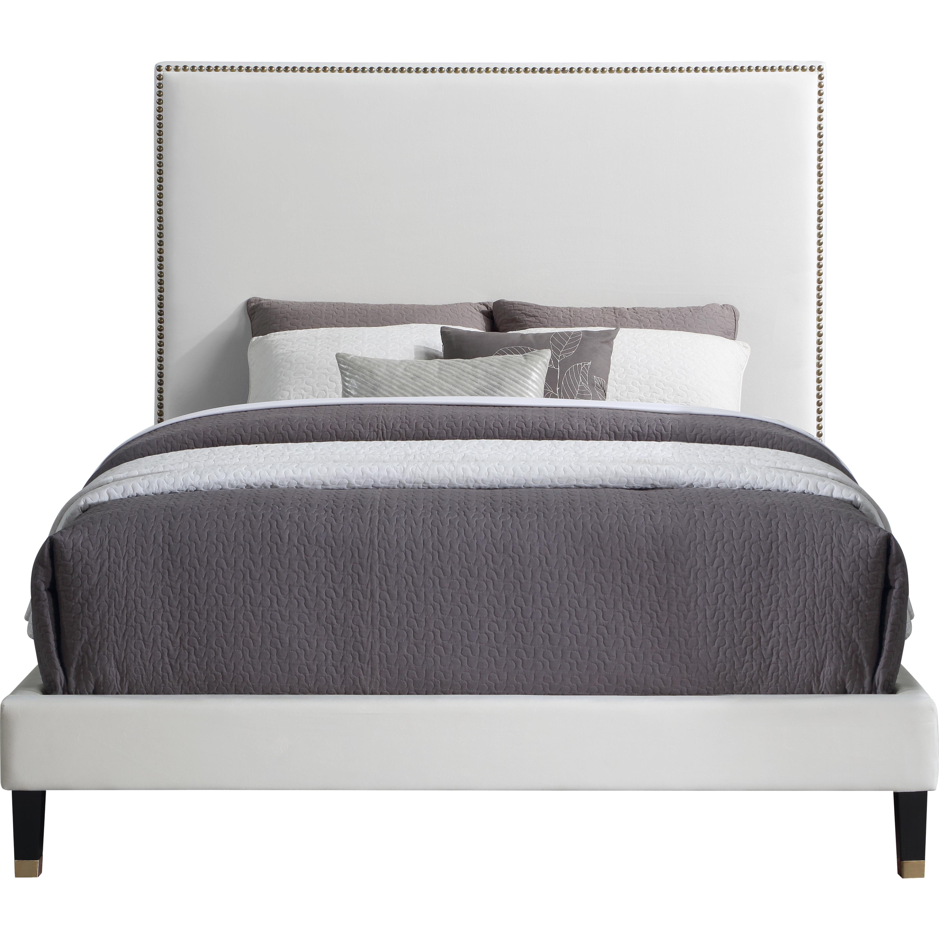 Meridian Harlie Cream Velvet Queen Bed
