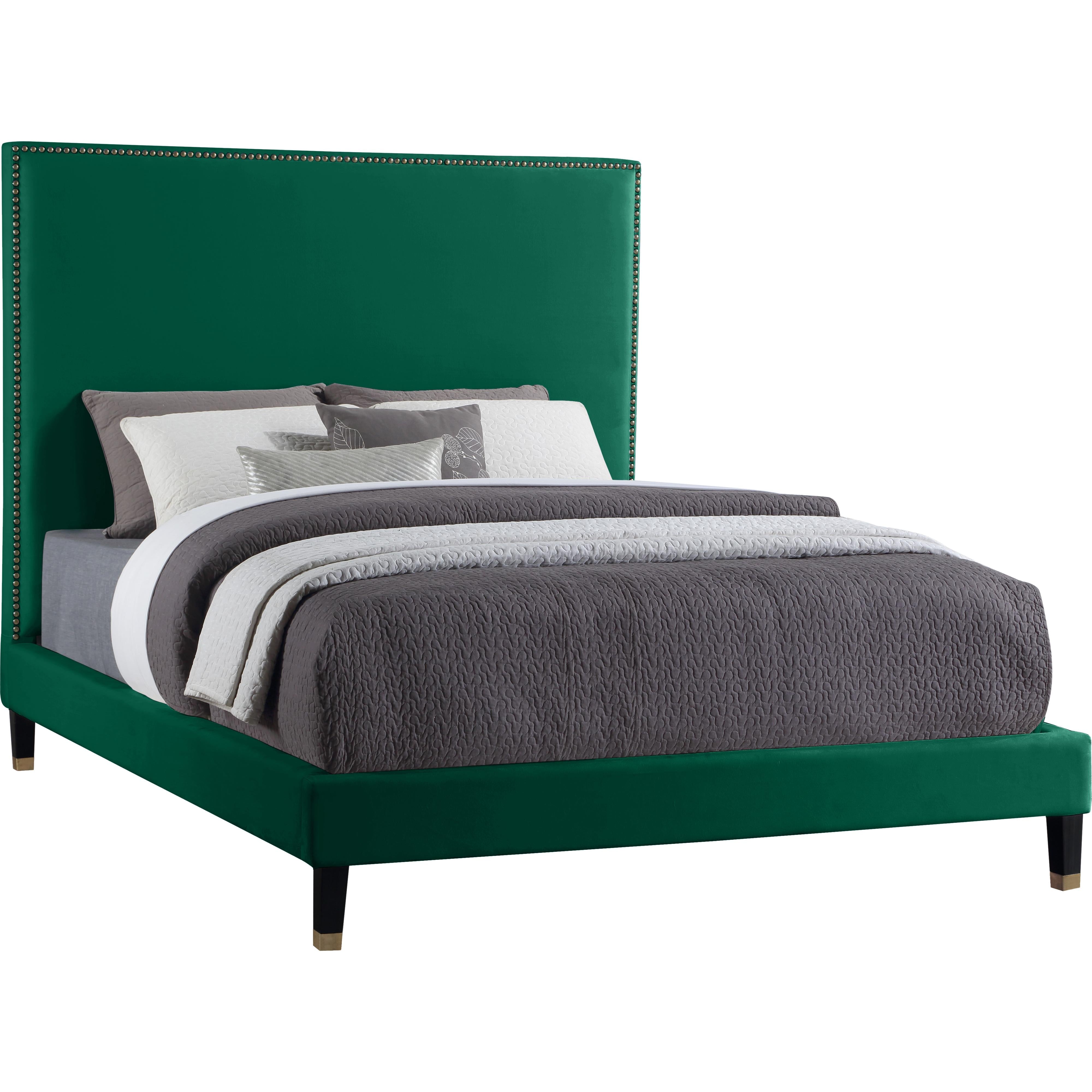 Meridian Harlie Green Velvet Queen Bed