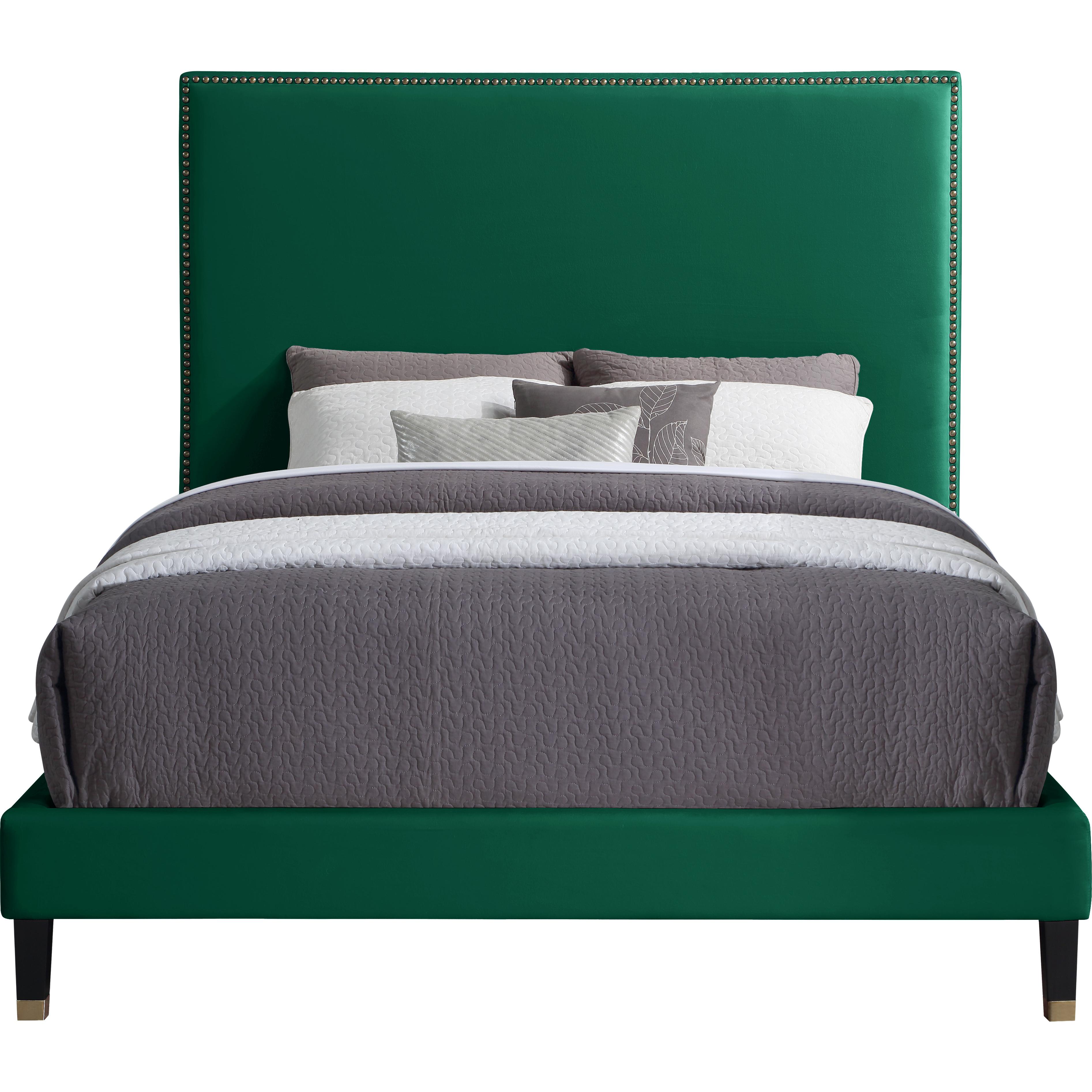 Meridian Harlie Green Velvet Queen Bed