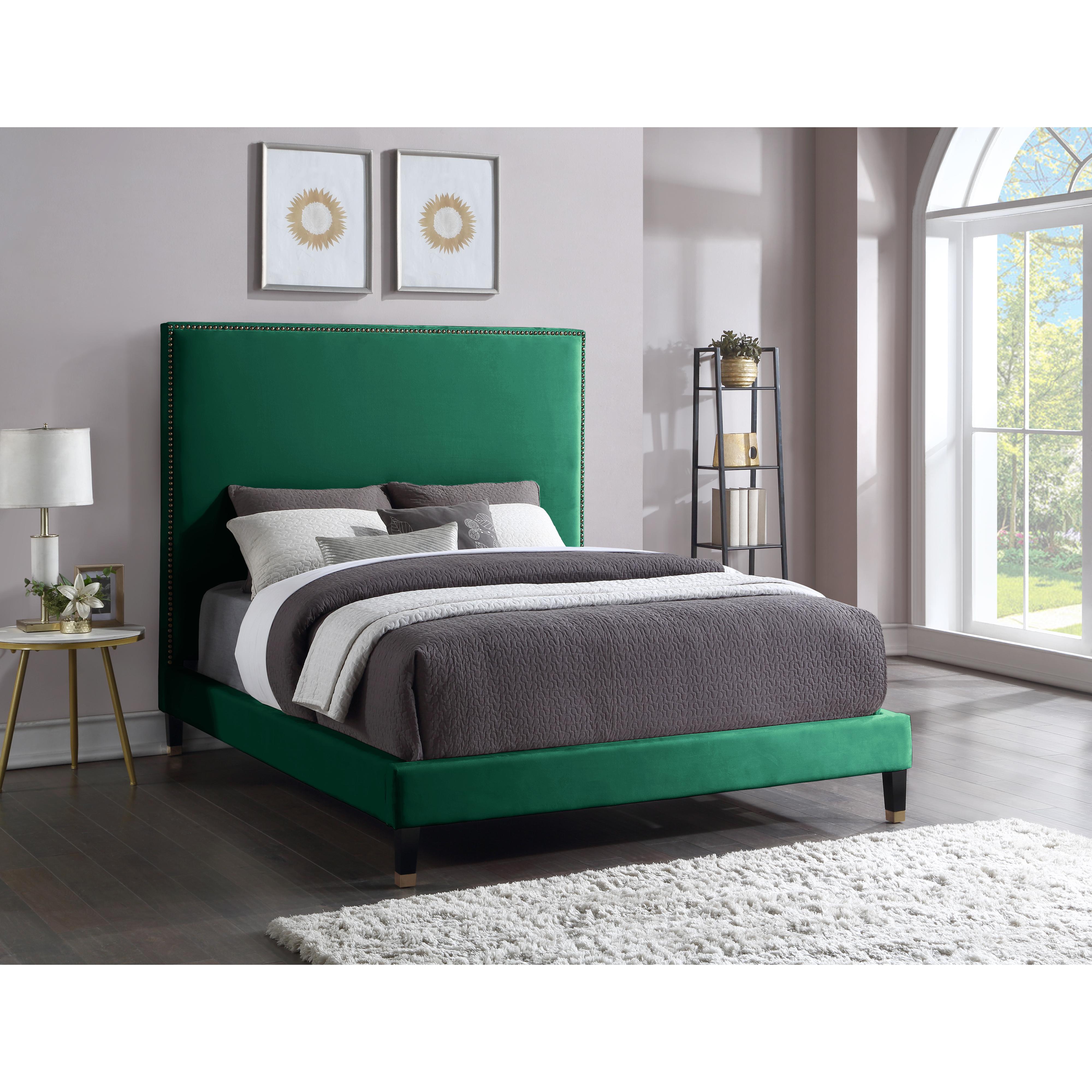 Meridian Harlie Green Velvet Queen Bed