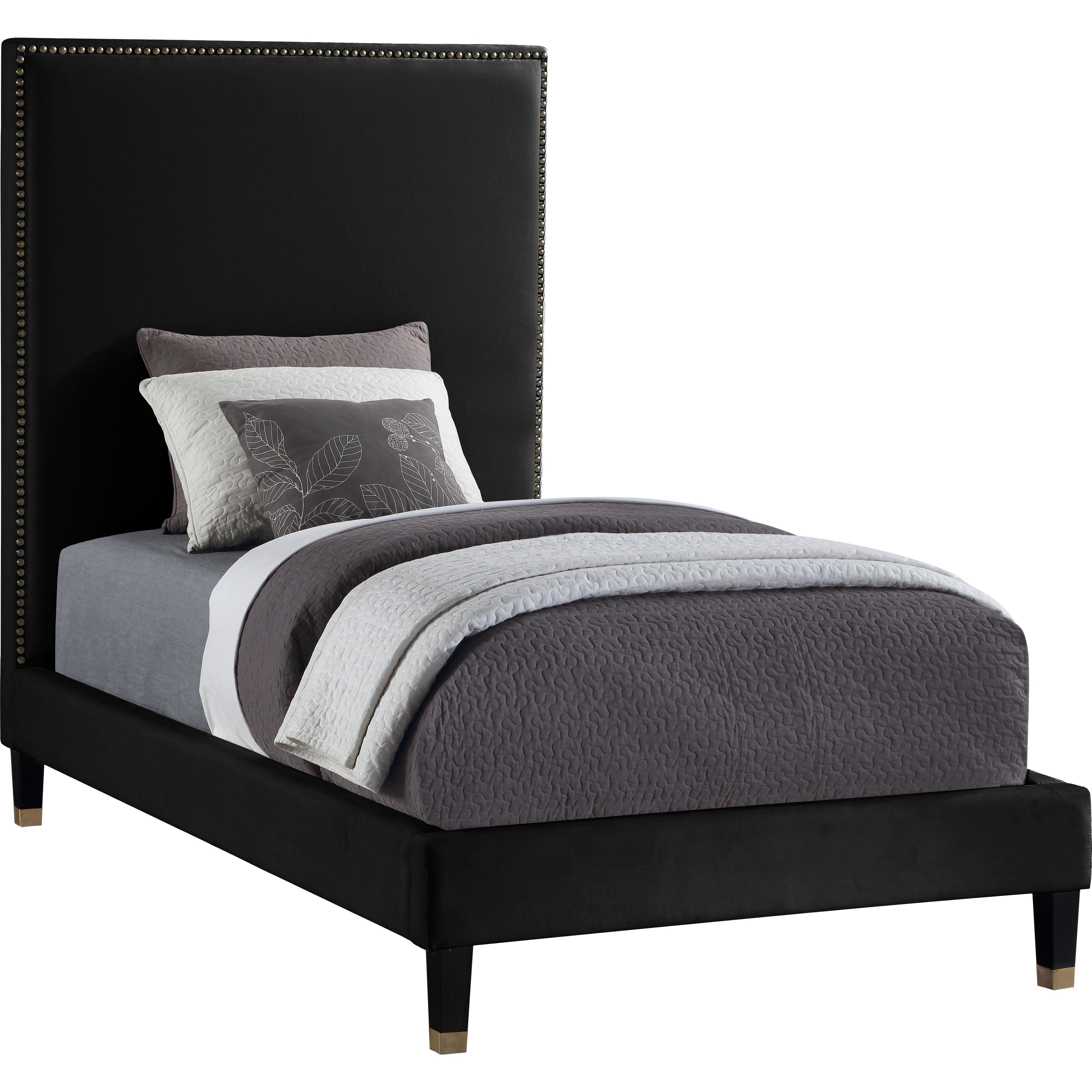 Meridian Harlie Black Velvet Twin Bed