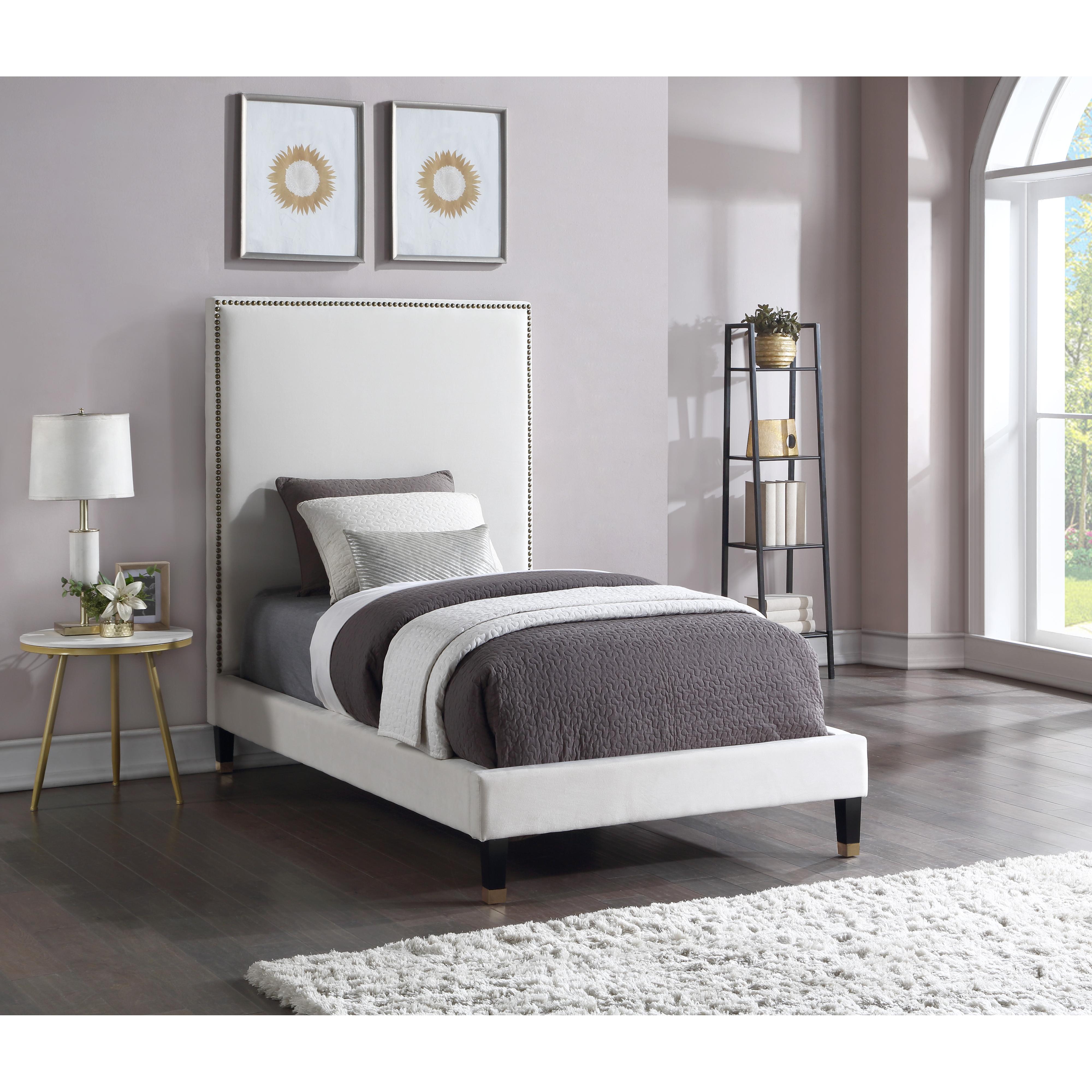 Meridian Harlie Cream Velvet Twin Bed