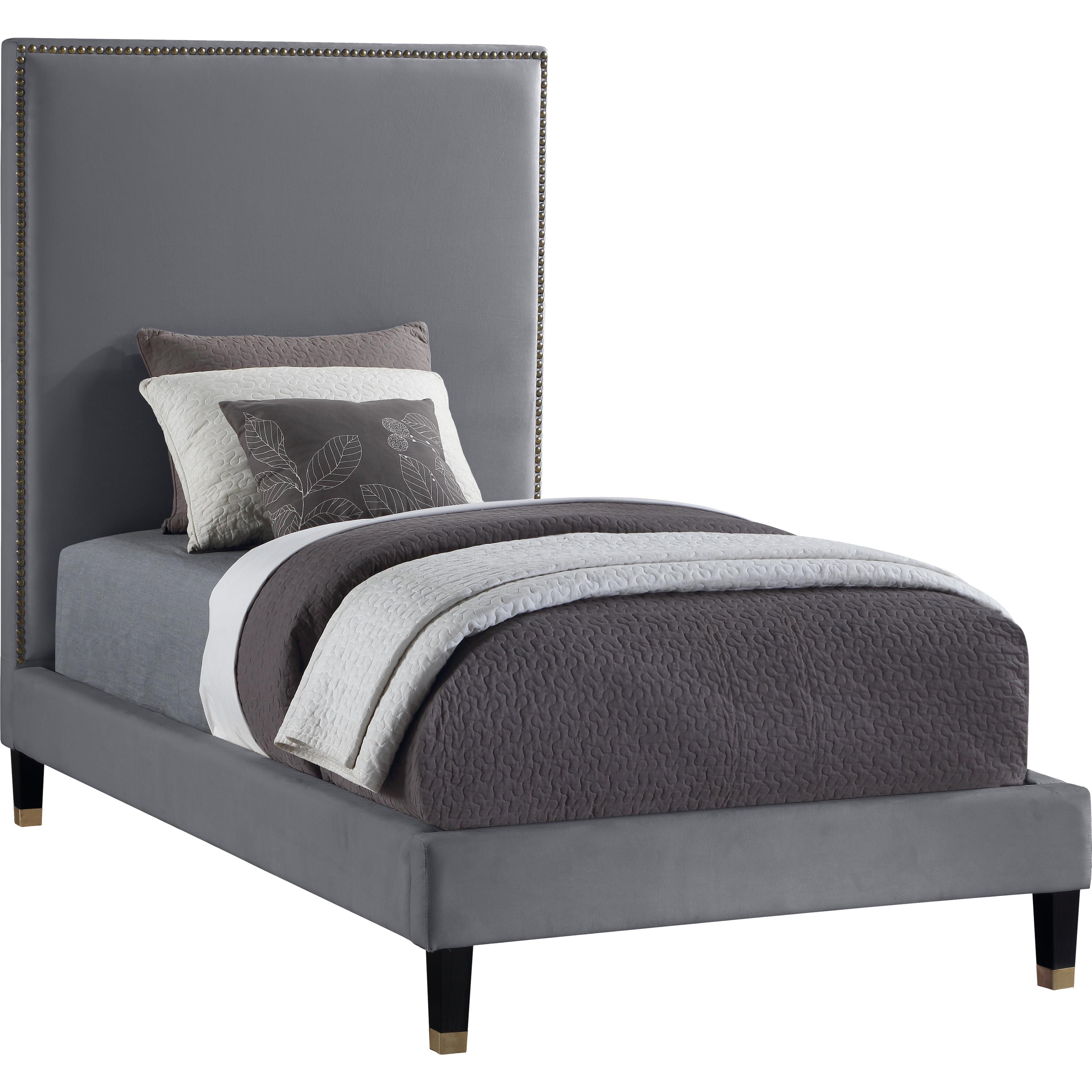 Meridian Harlie Grey Velvet Twin Bed