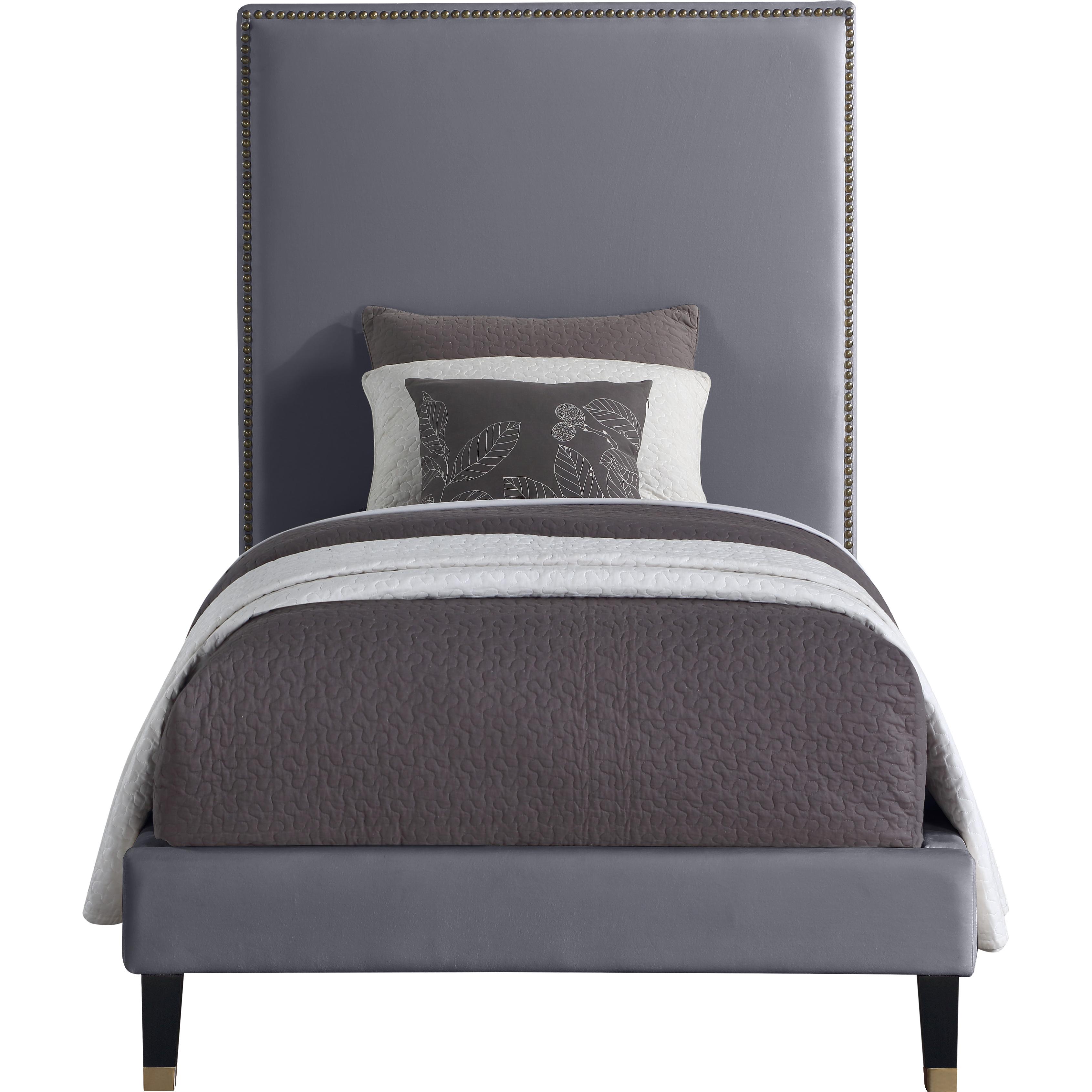 Meridian Harlie Grey Velvet Twin Bed