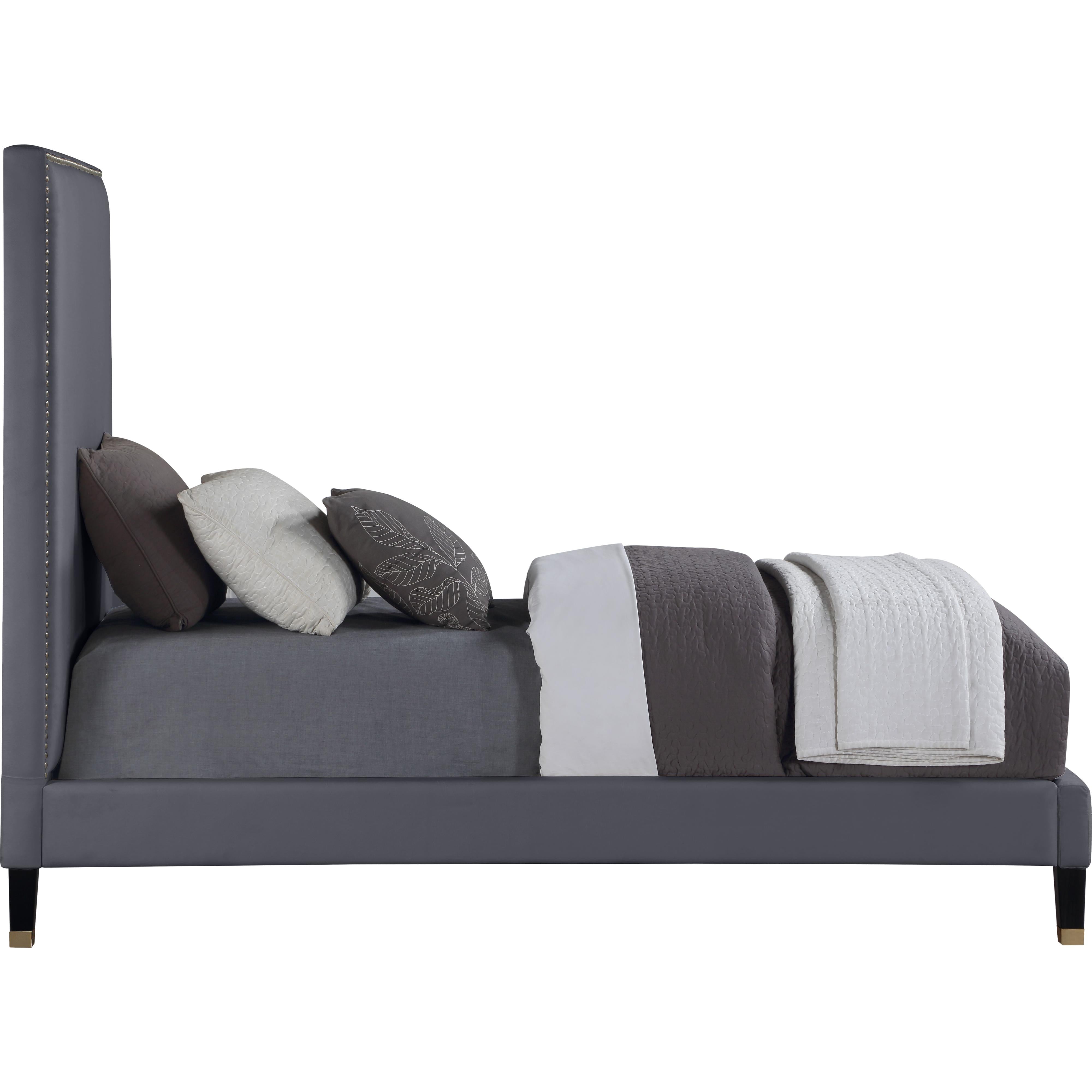 Meridian Harlie Grey Velvet Twin Bed