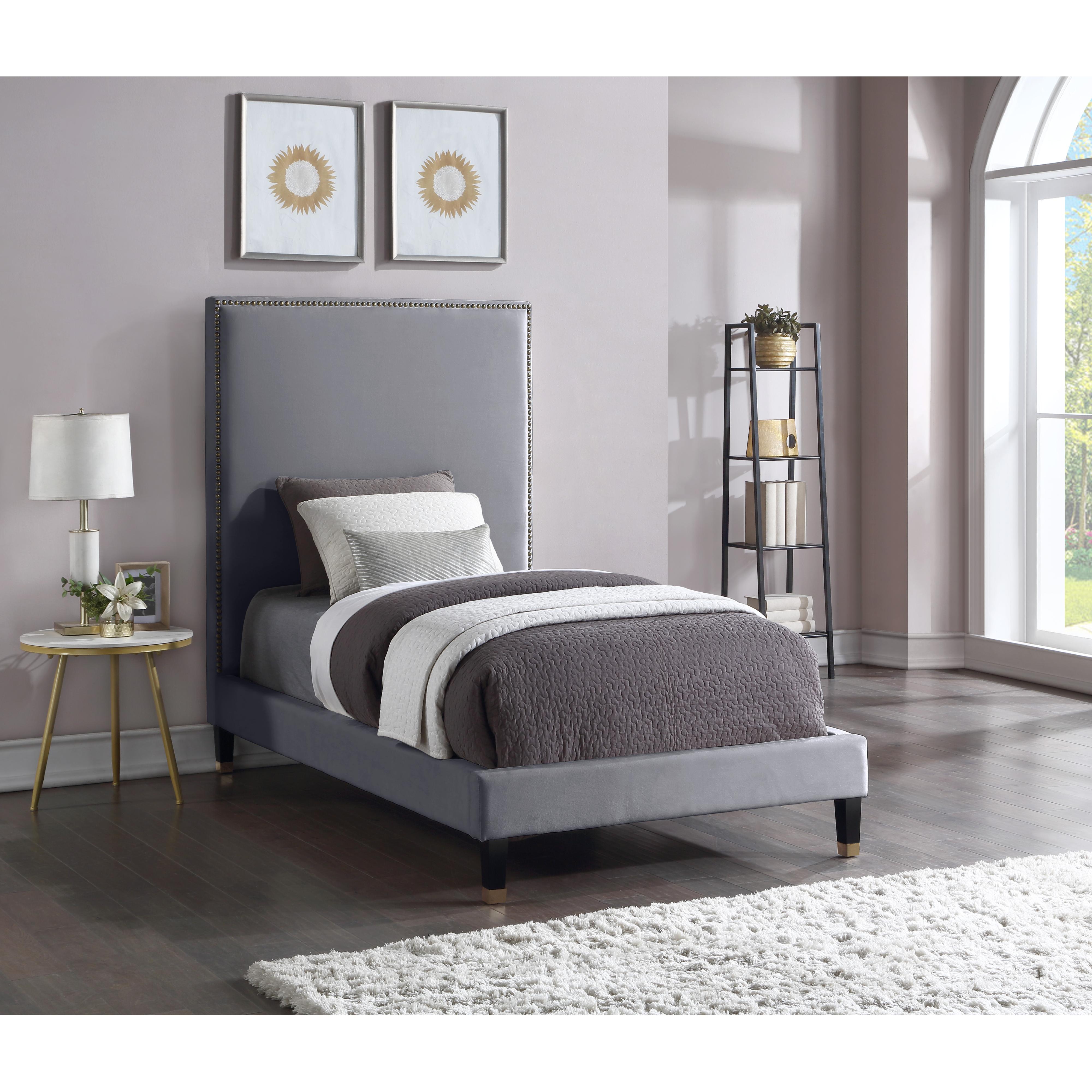 Meridian Harlie Grey Velvet Twin Bed