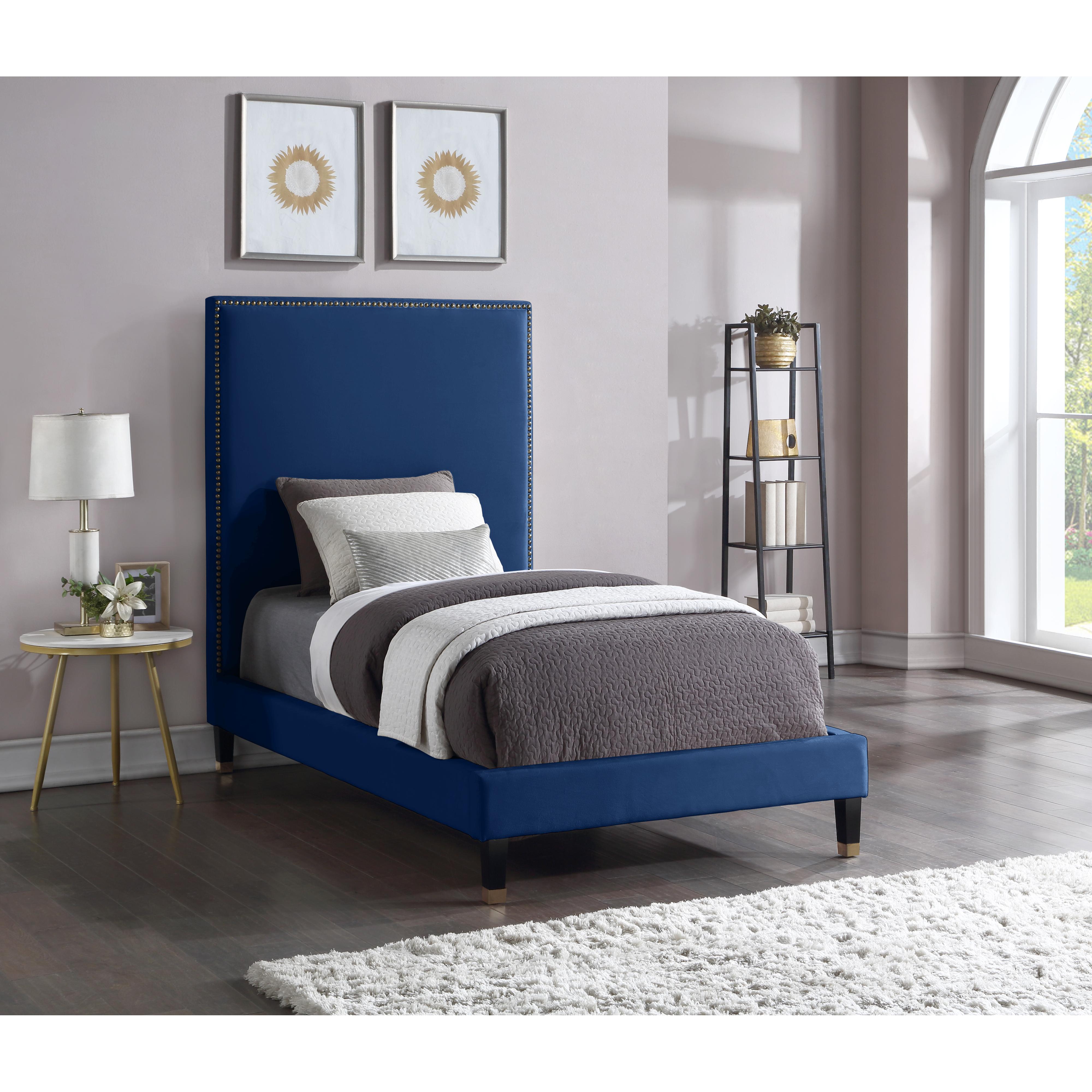 Meridian Harlie Navy Velvet Twin Bed