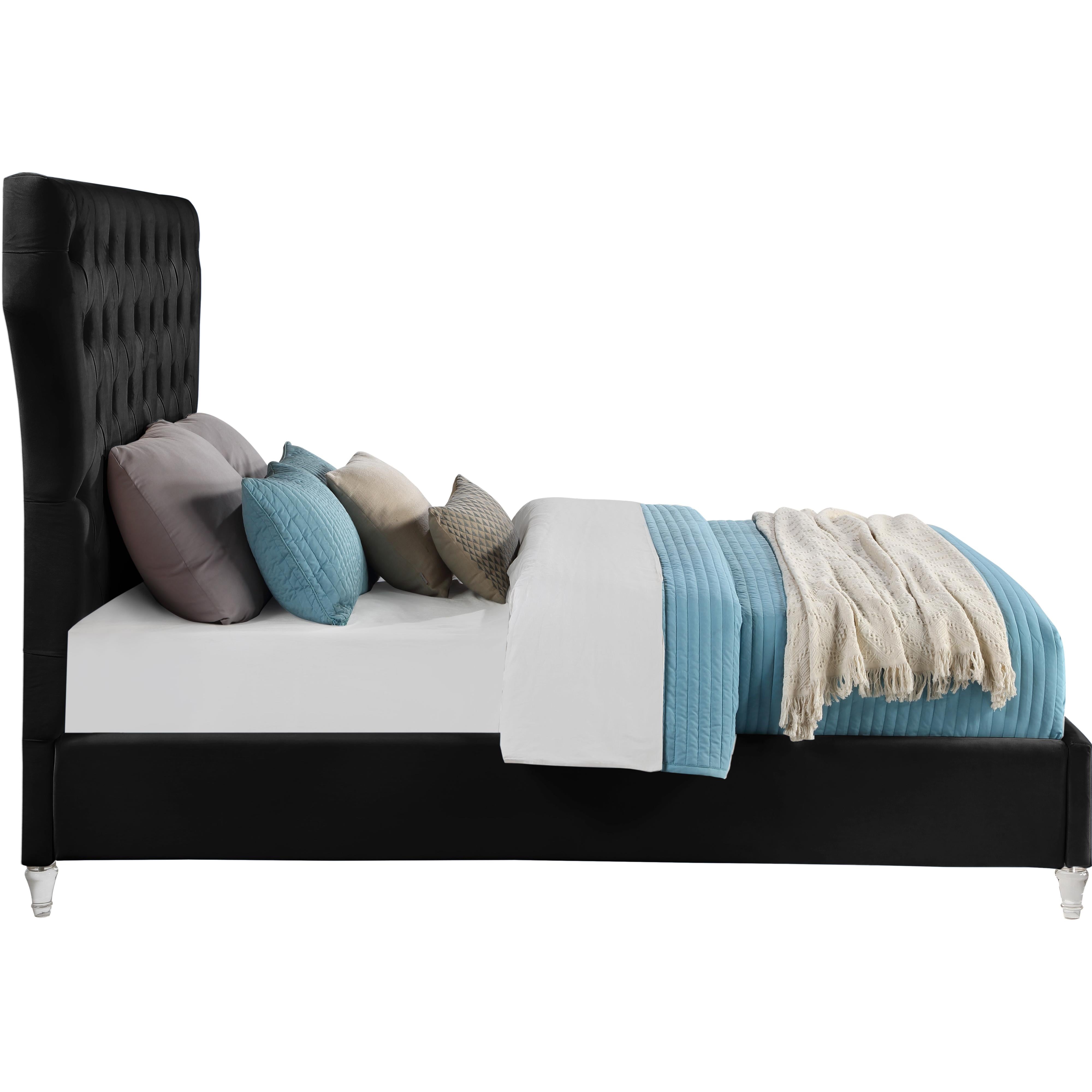 Meridian Kira Black Velvet Queen Bed