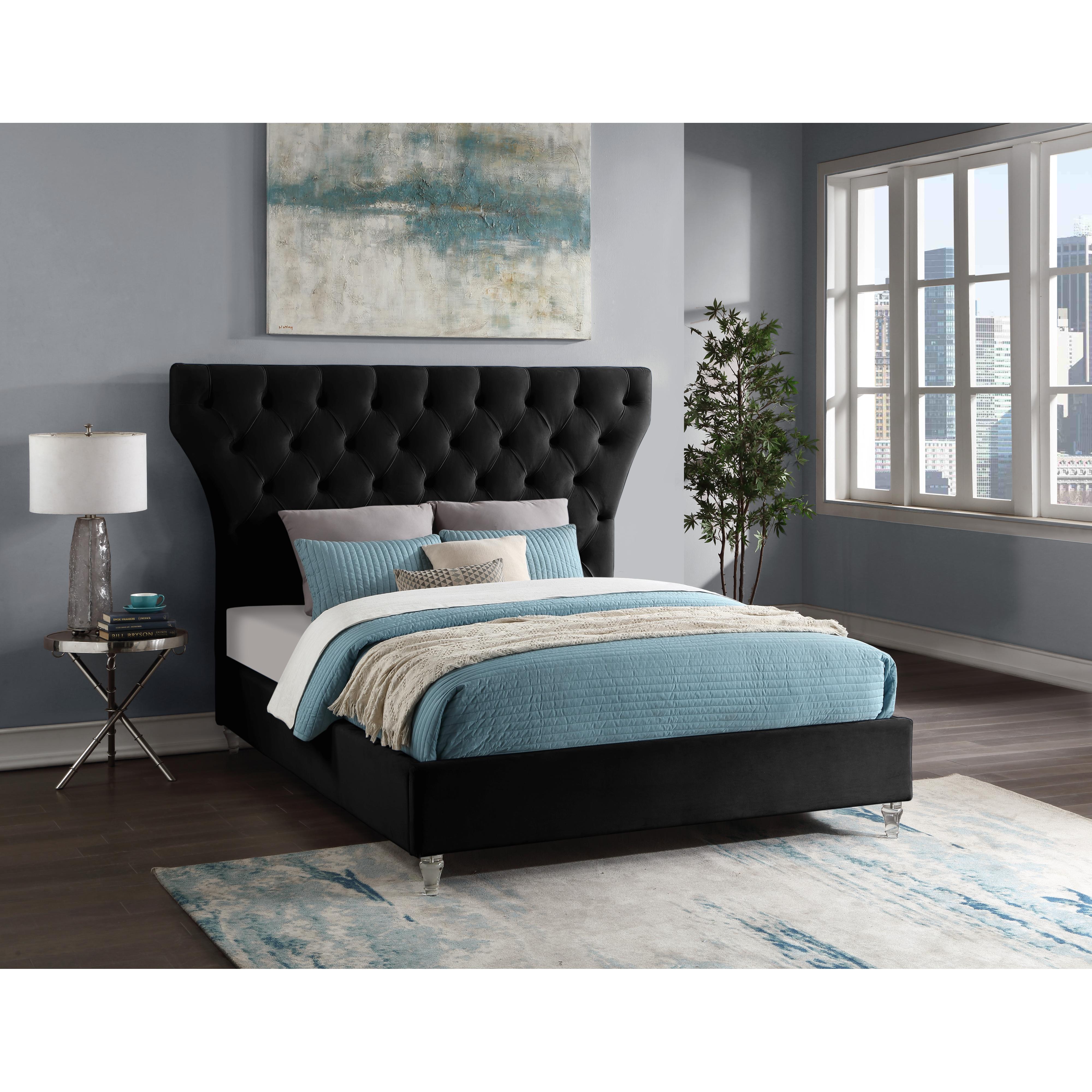 Meridian Kira Black Velvet Queen Bed