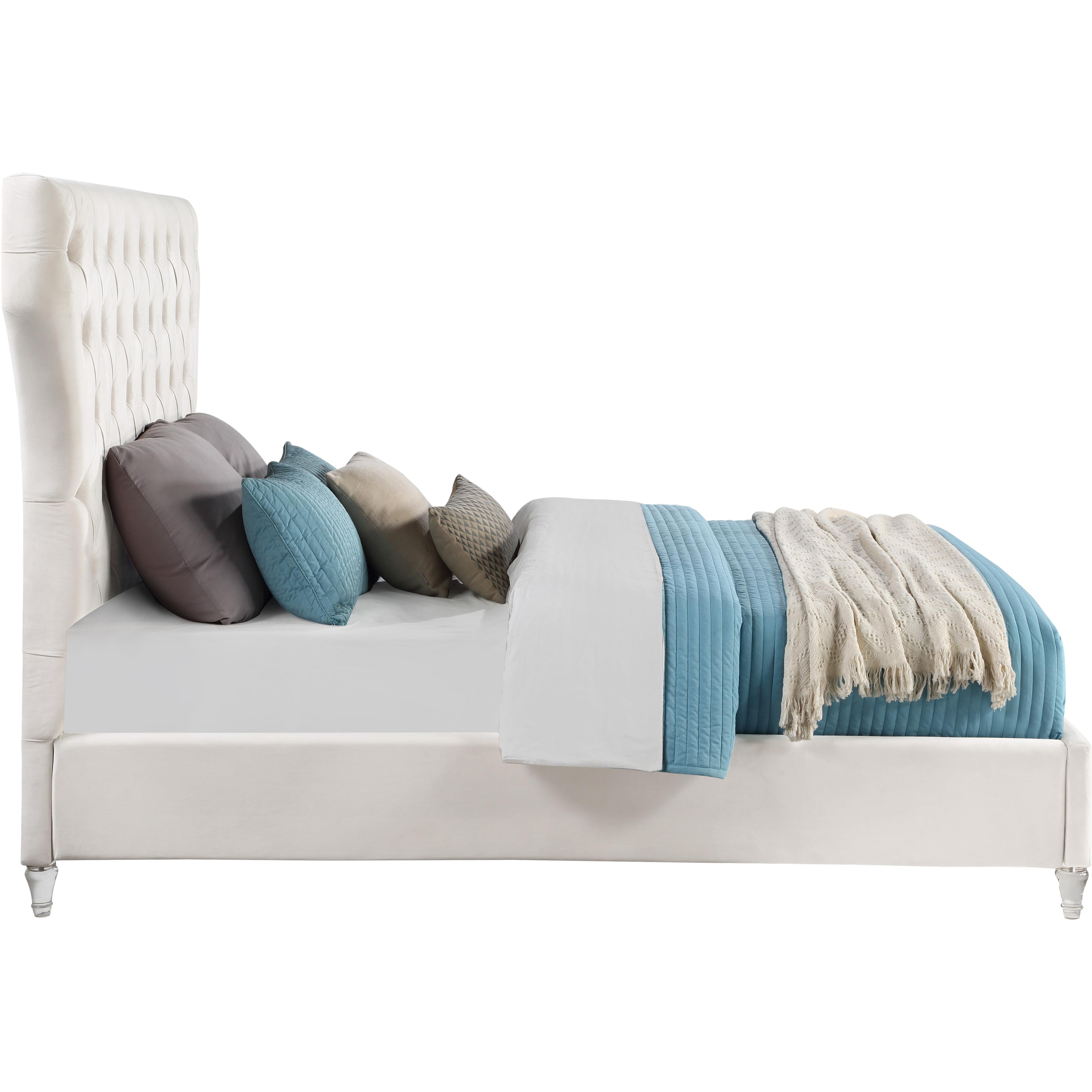 Meridian Kira Cream Velvet Queen Bed