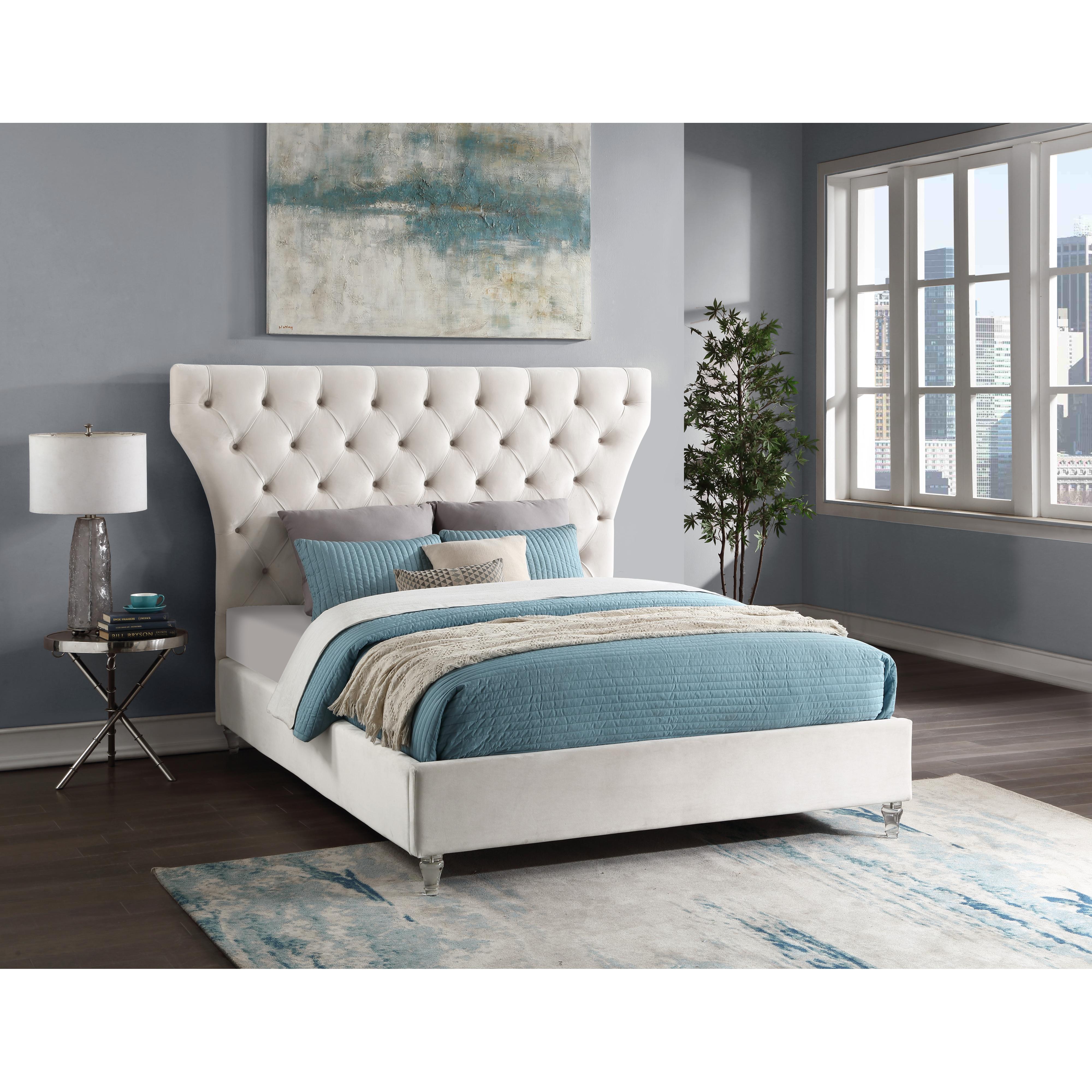 Meridian Kira Cream Velvet Queen Bed