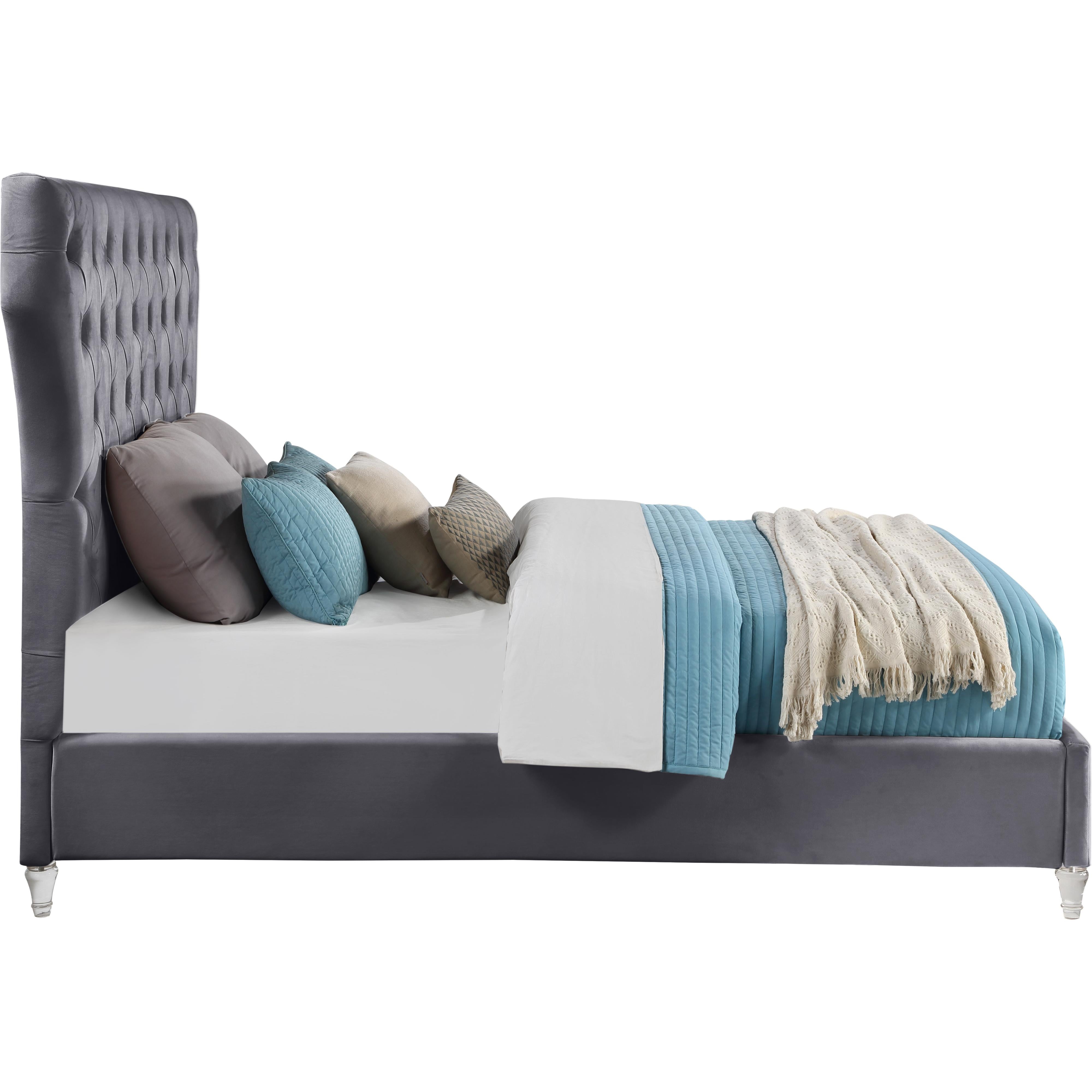 Meridian Kira Grey Velvet Queen Bed