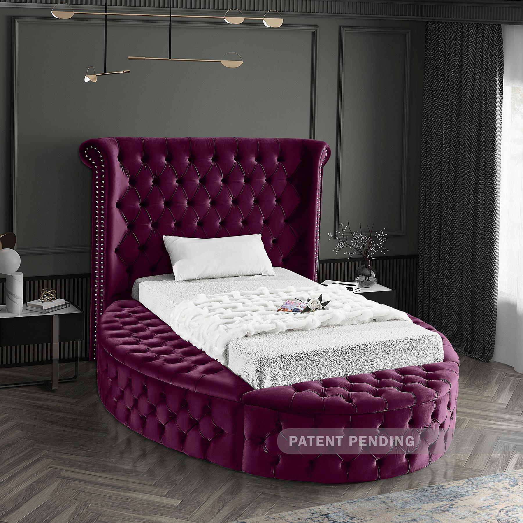 Meridian Luxus Purple Velvet Twin Bed