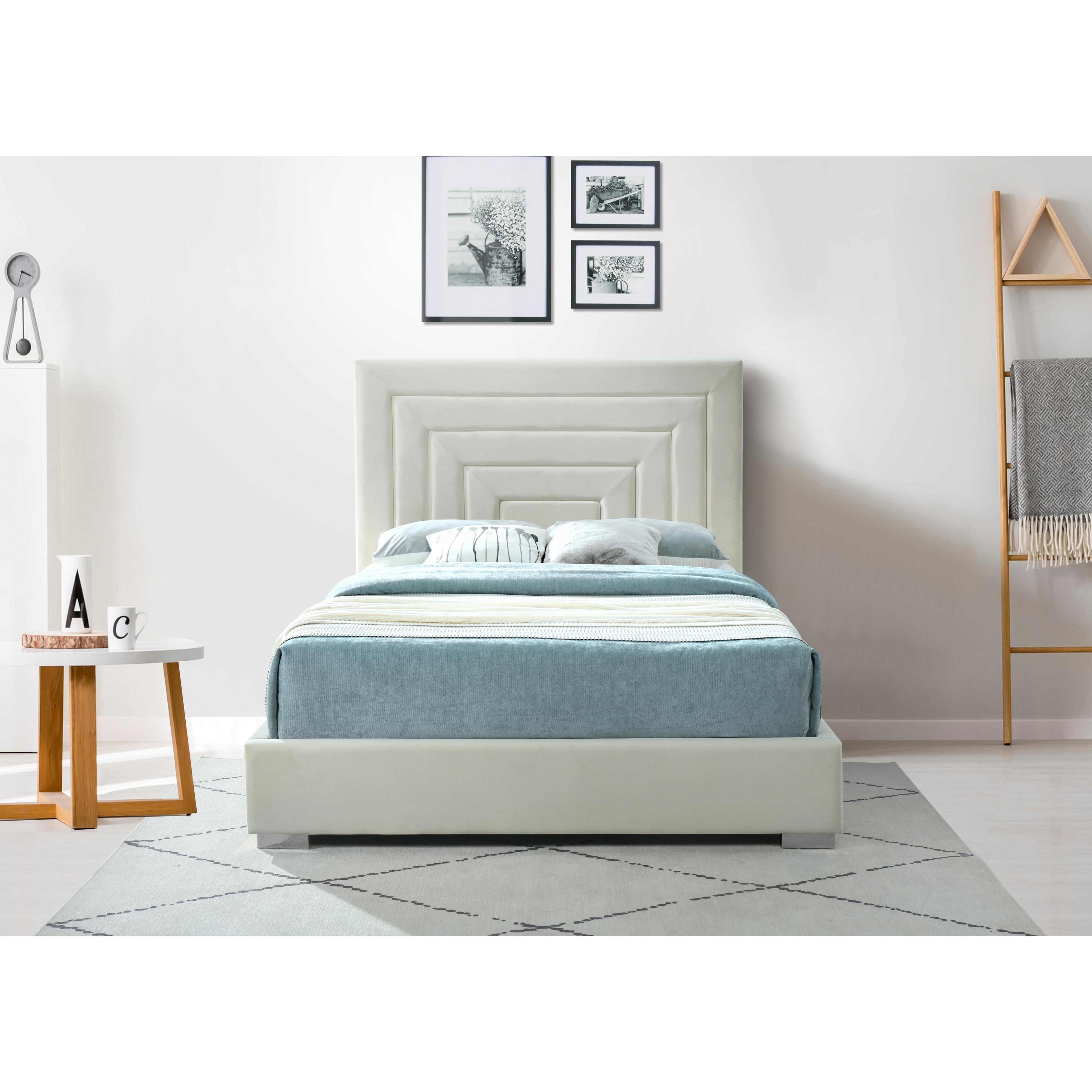 Meridian Nora Cream Velvet Full Bed