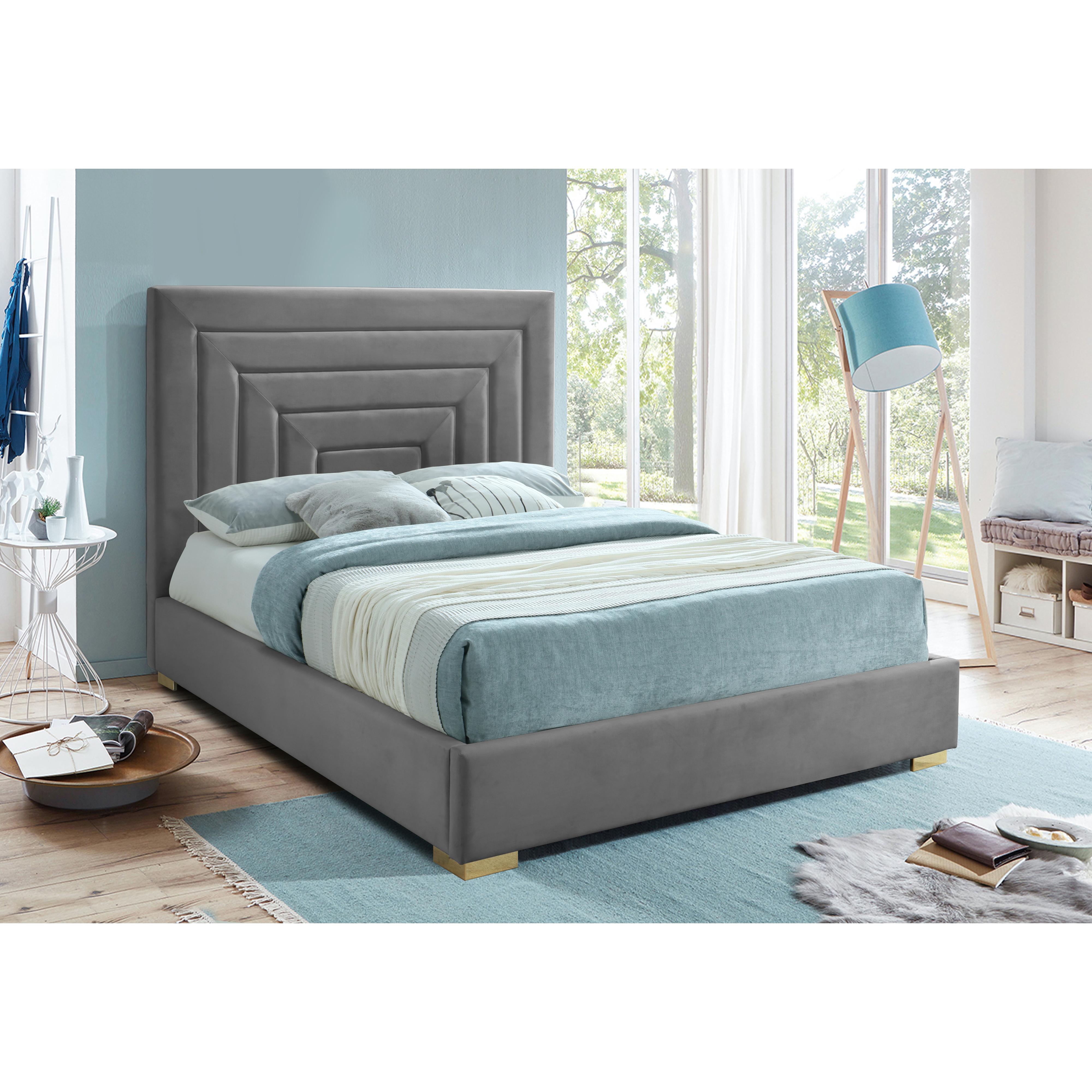 Meridian Nora Grey Velvet King Bed