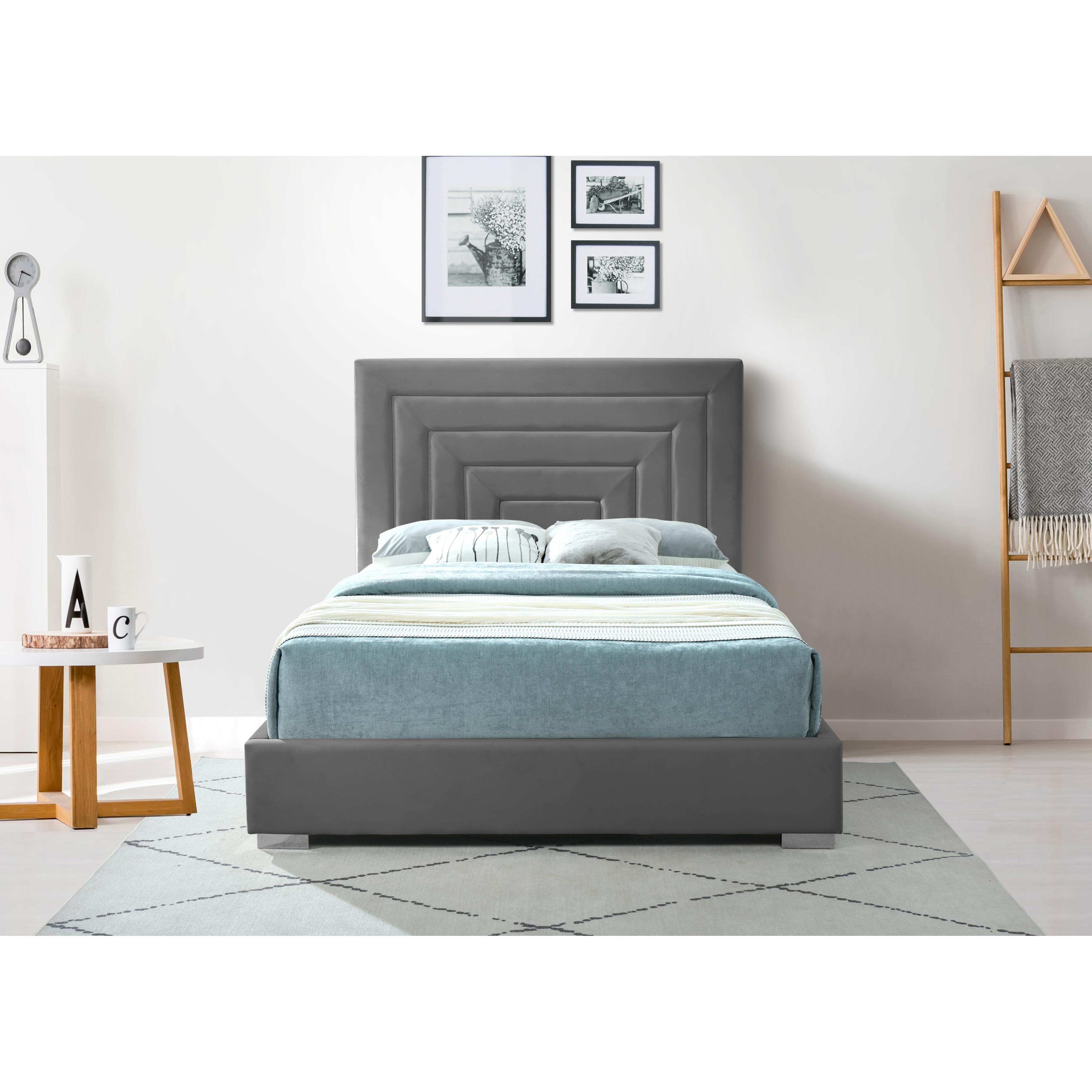 Meridian Nora Grey Velvet Queen Bed