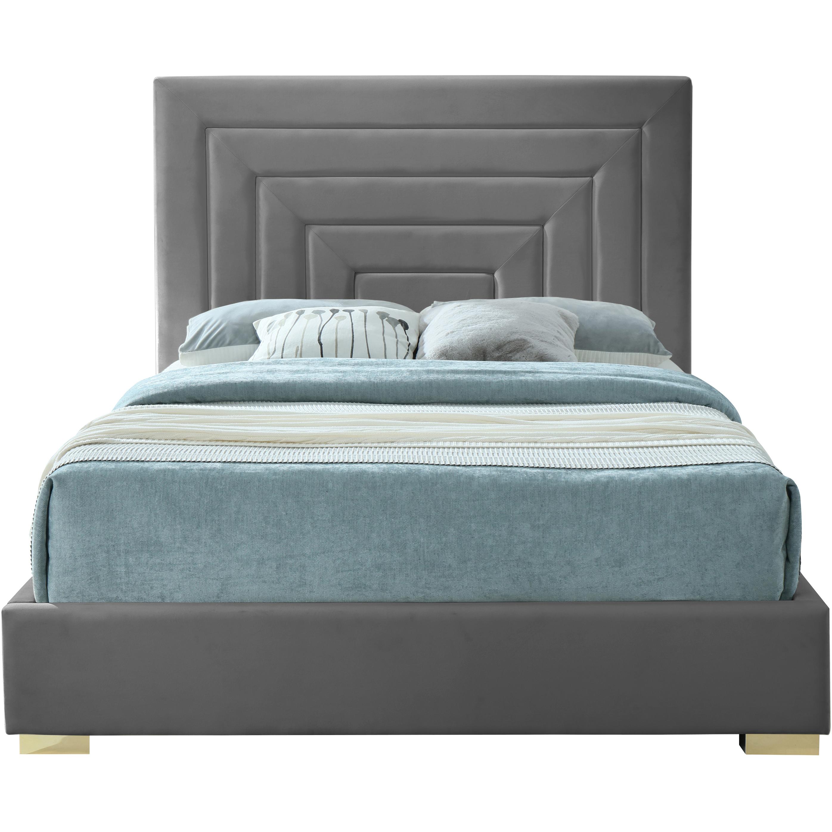 Meridian Nora Grey Velvet Queen Bed
