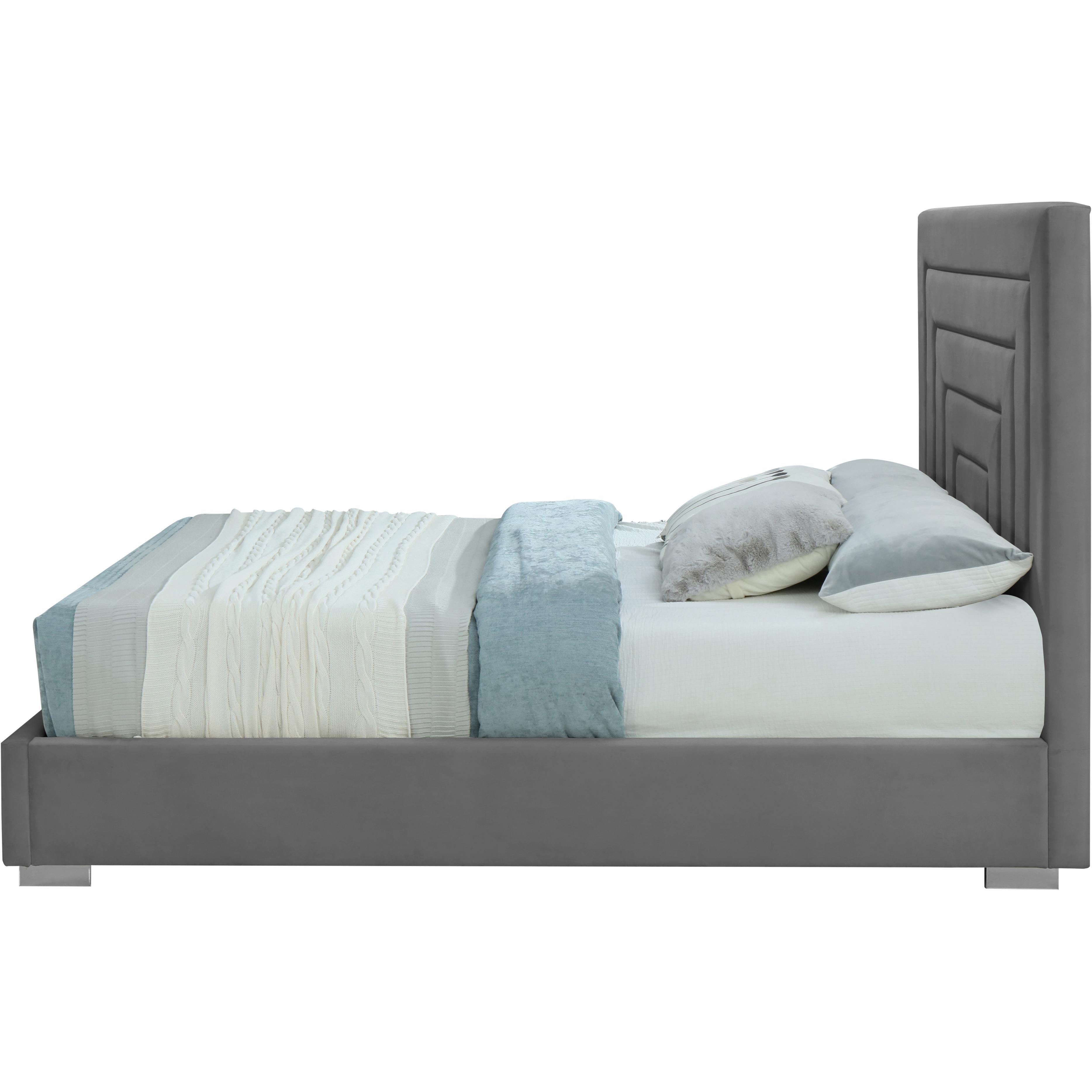 Meridian Nora Grey Velvet Queen Bed