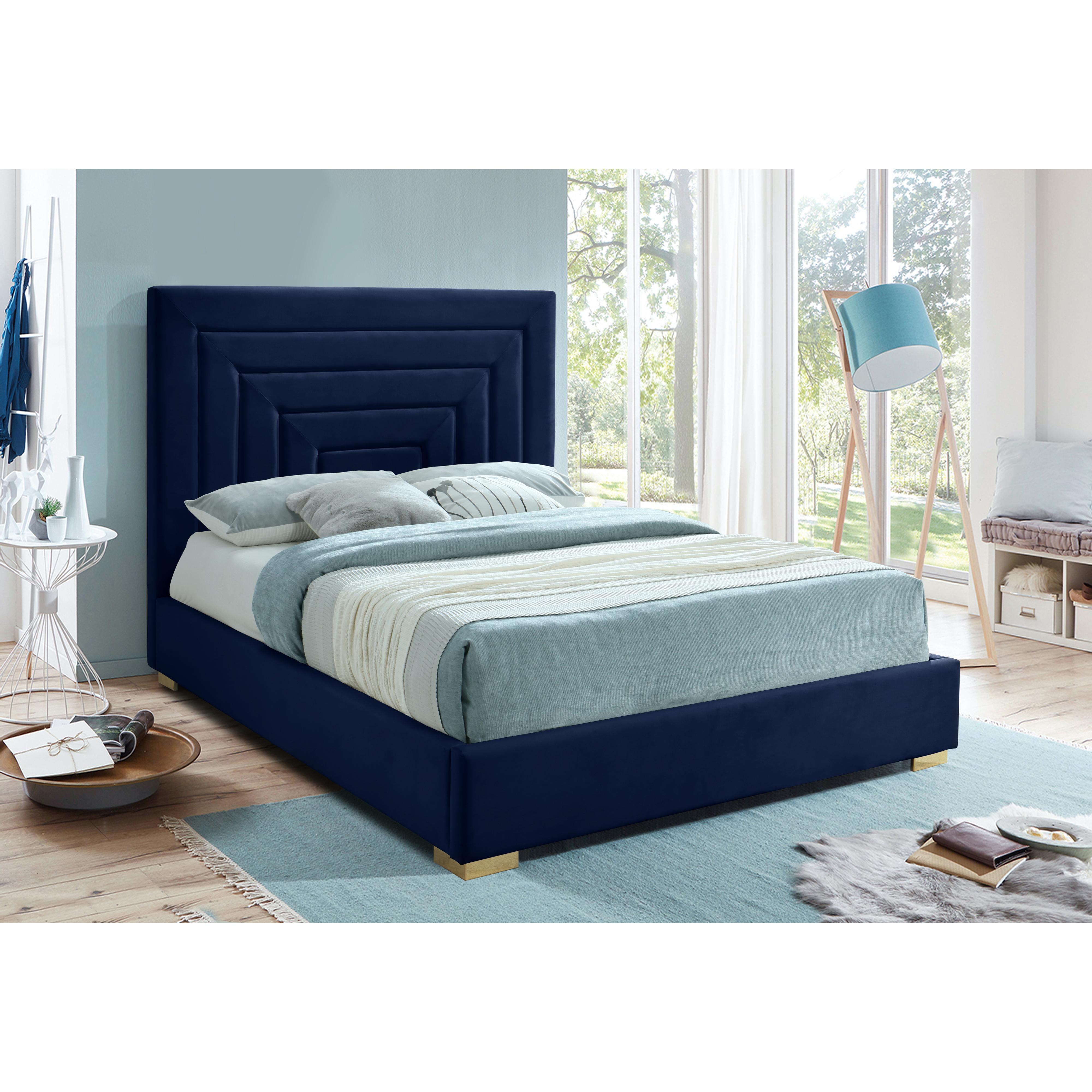 Meridian Nora Navy Velvet Queen Bed