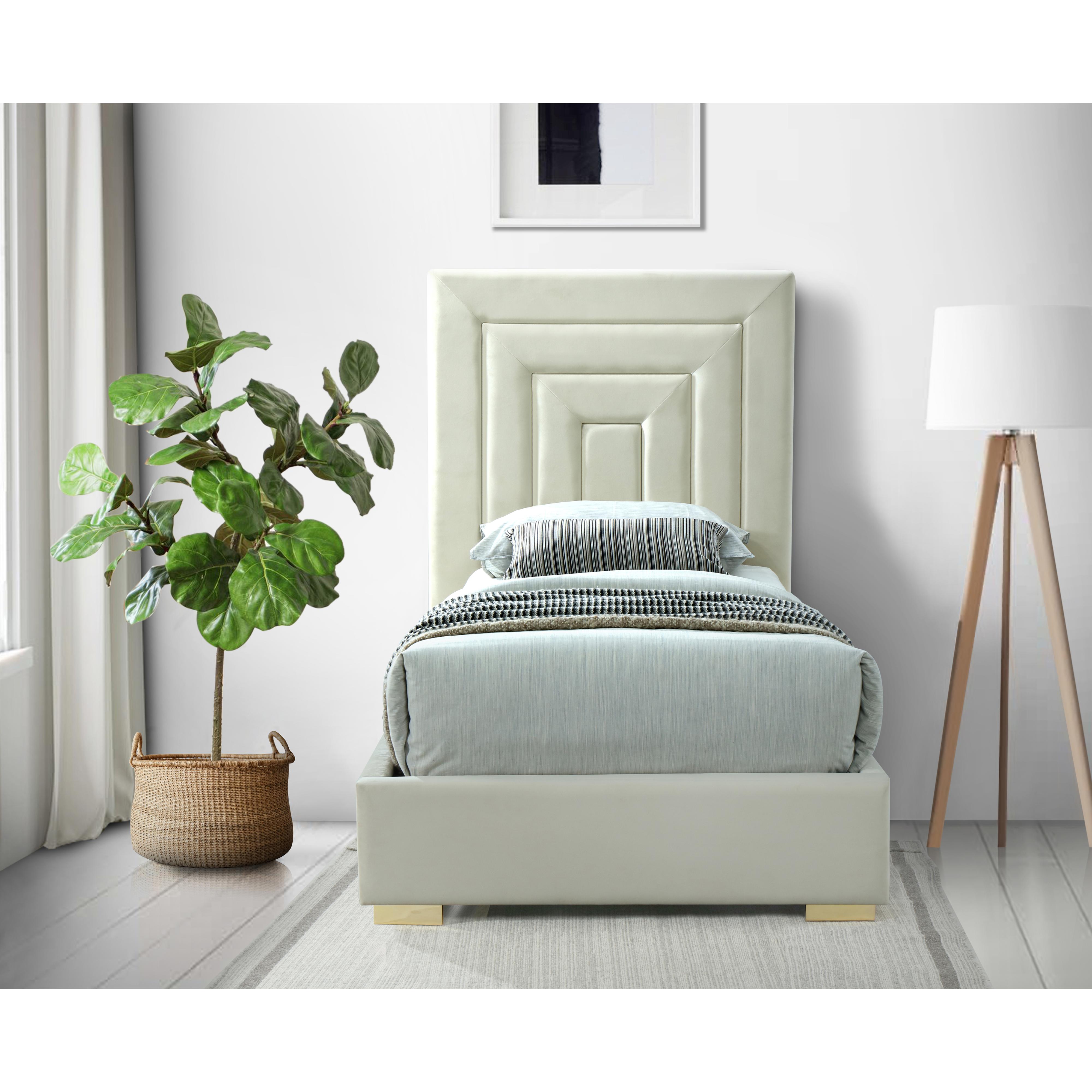 Meridian Nora Cream Velvet Twin Bed