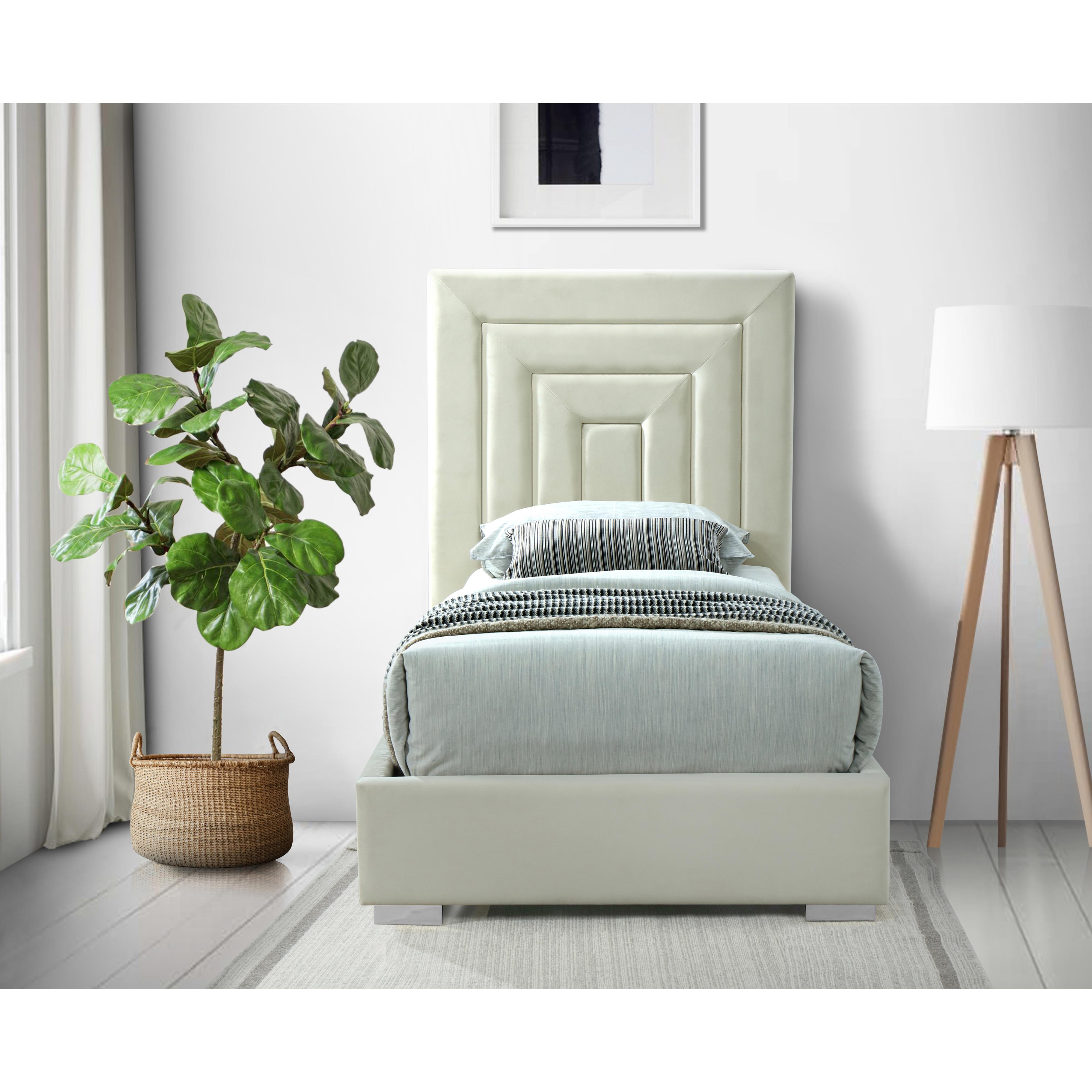 Meridian Nora Cream Velvet Twin Bed